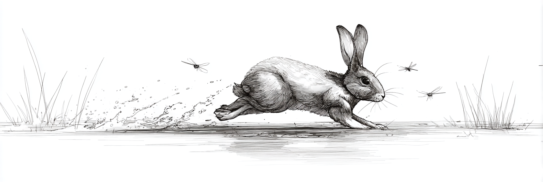 Hase Im Sprung Mit Insekten Und Gras Background | Illustration und Zeichnung | Kunstgattungen