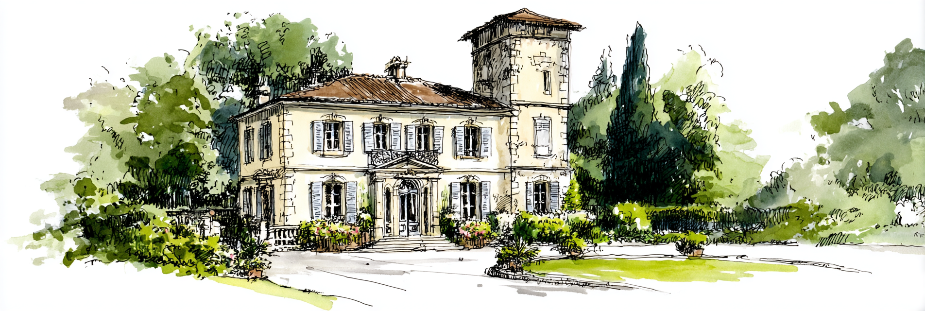 Haus Villa Waßerfarbe Skizze Illustration Garten | Illustration und Zeichnung | Kunstgattungen