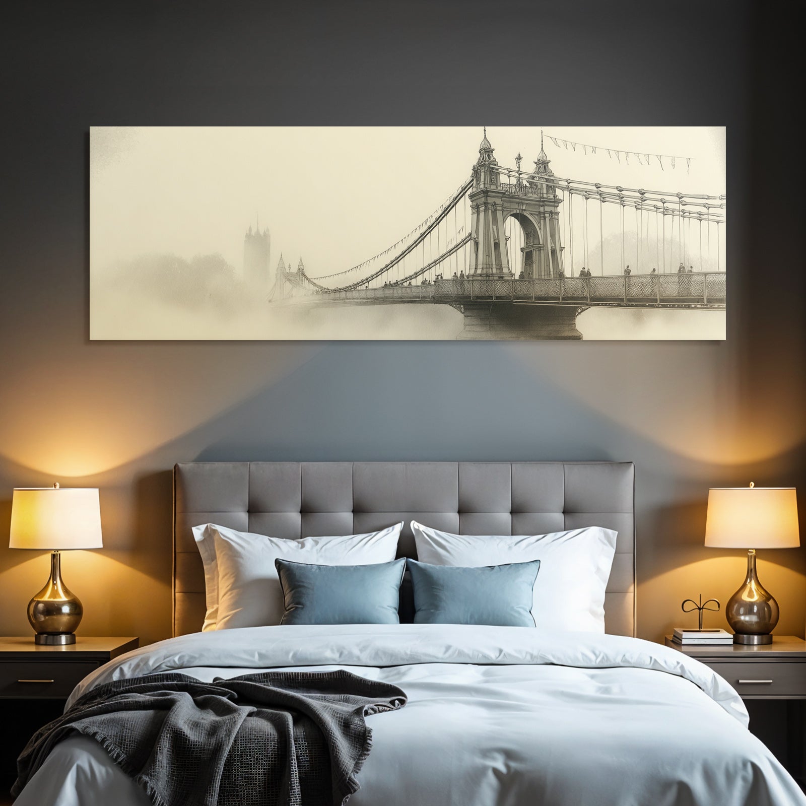 Historische Hängbrücke Im Nebel