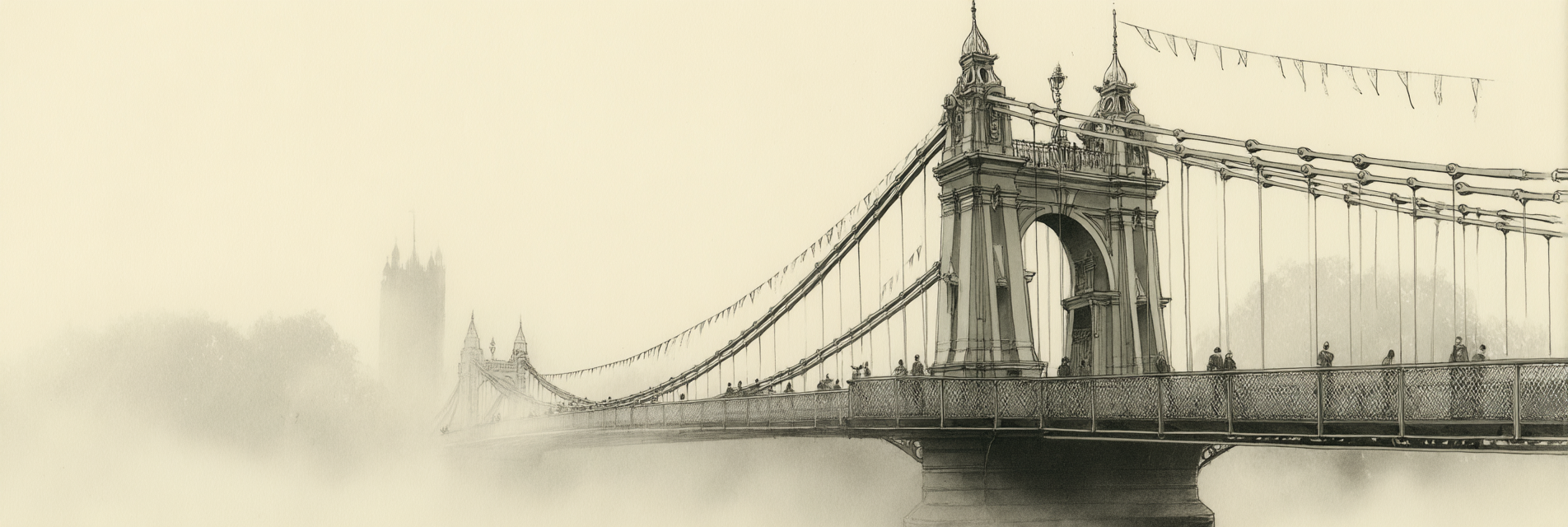 Historische Hängbrücke Im Nebel | Illustration und Zeichnung | Kunstgattungen