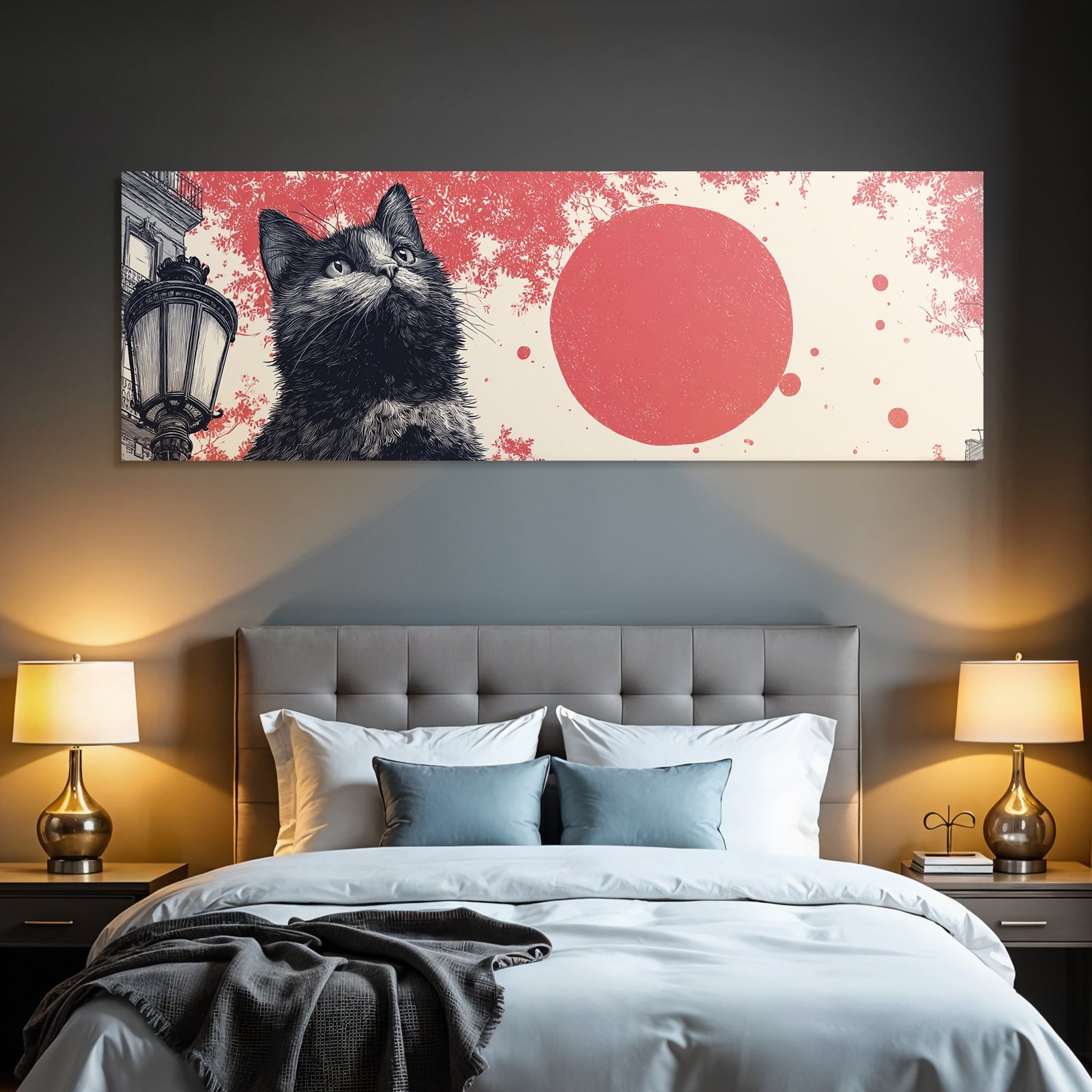 Katze Nahaufnahme Kunstvolle Illustration Mit Farbe Und Floralen Motiven