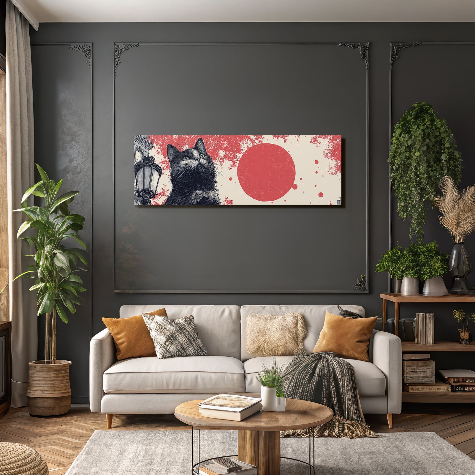 Katze Nahaufnahme Kunstvolle Illustration Mit Farbe Und Floralen Motiven