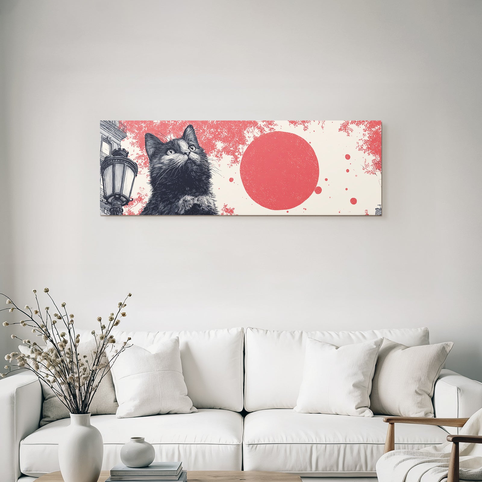 Katze Nahaufnahme Kunstvolle Illustration Mit Farbe Und Floralen Motiven
