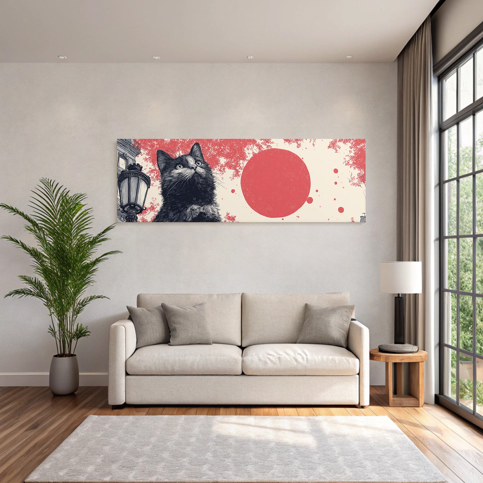 Katze Nahaufnahme Kunstvolle Illustration Mit Farbe Und Floralen Motiven