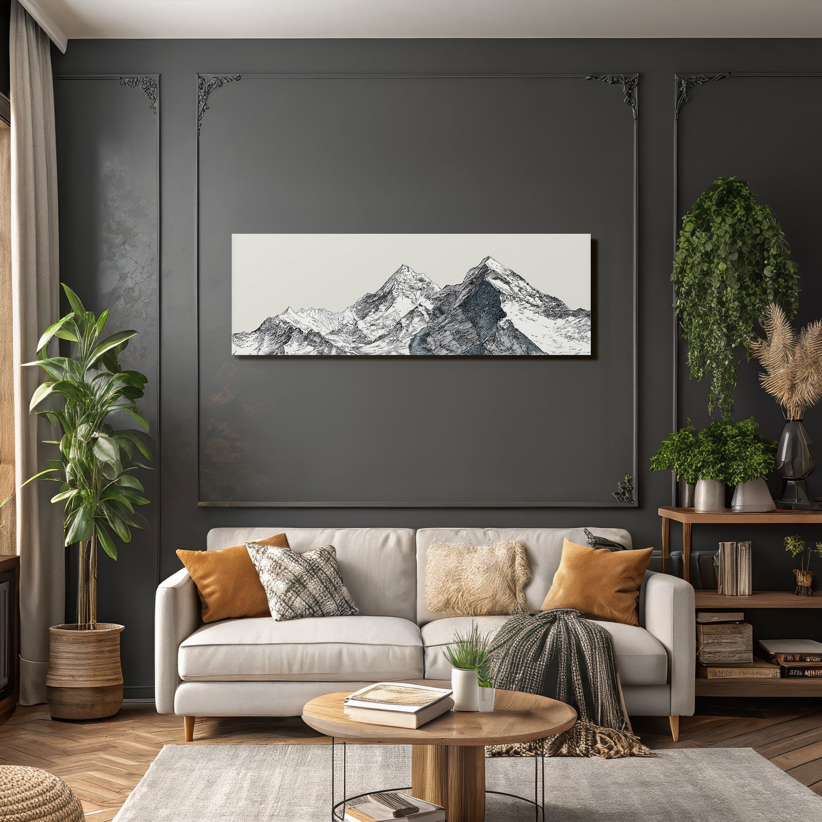 Künstlerische Illustration Von Bergen Schattierung Minimalistische Farbpalette