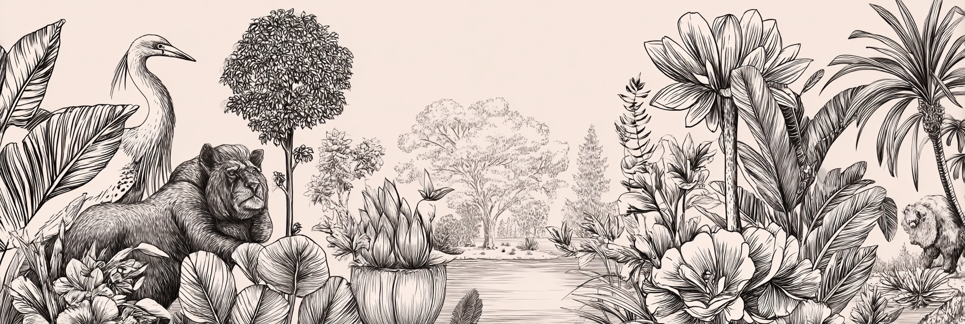 Lebensgroße Botanische Landschaft Mit Tieren Und Pflanzen | Illustration und Zeichnung | Kunstgattungen