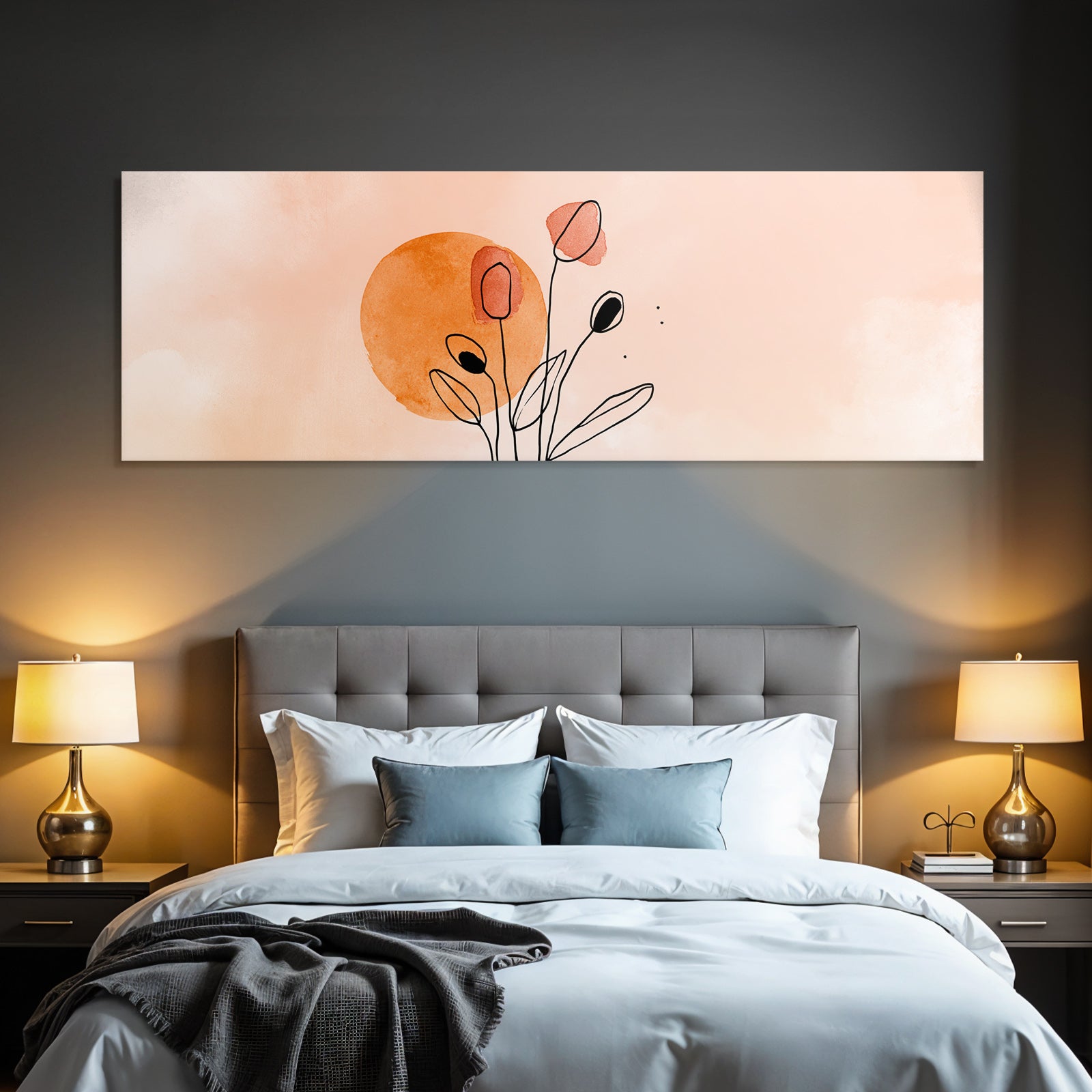 Minimalist Design Abstrakte Blumen Kreisform Sonnenmotiv Peach Orange