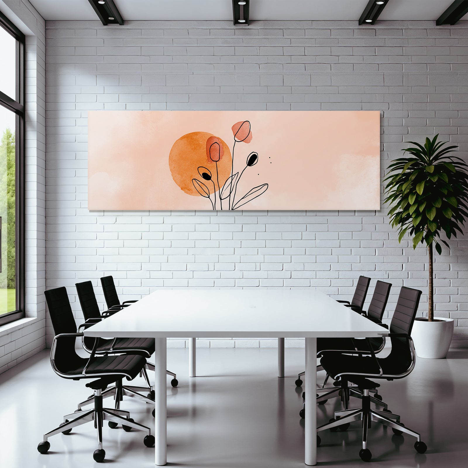 Minimalist Design Abstrakte Blumen Kreisform Sonnenmotiv Peach Orange