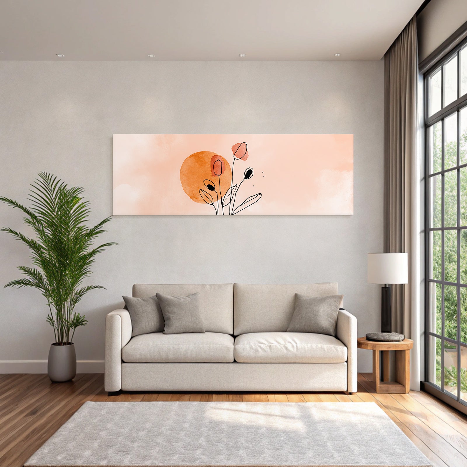 Minimalist Design Abstrakte Blumen Kreisform Sonnenmotiv Peach Orange