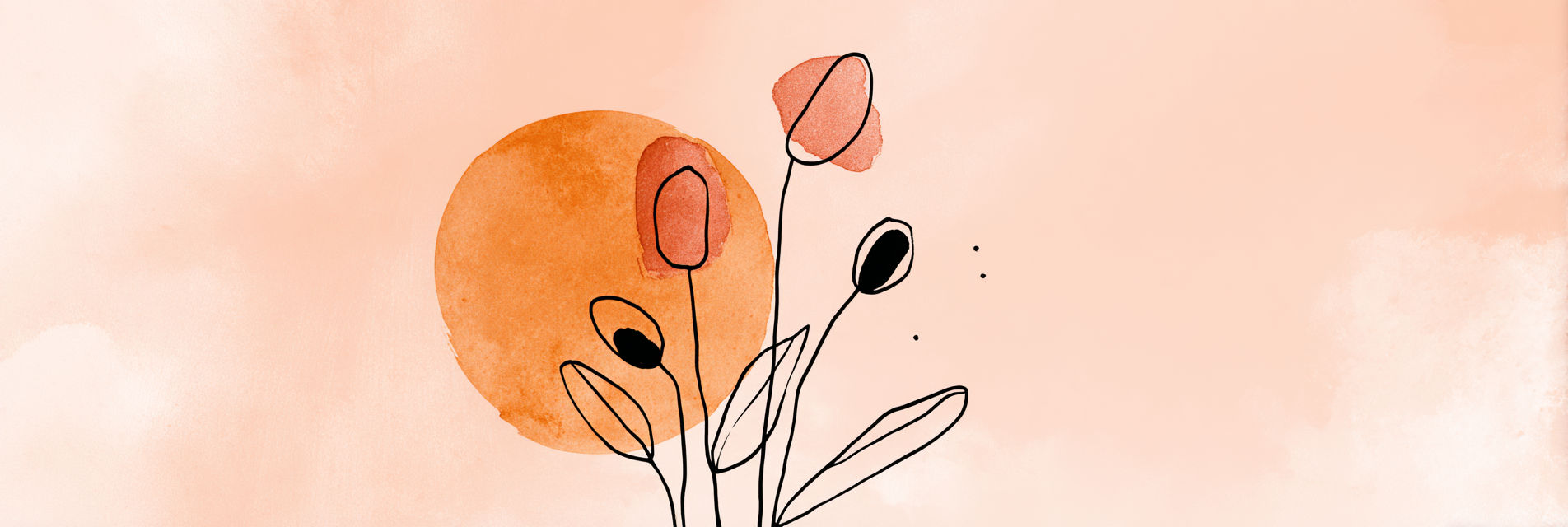 Minimalist Design Abstrakte Blumen Kreisform Sonnenmotiv Peach Orange | Illustration und Zeichnung | Kunstgattungen