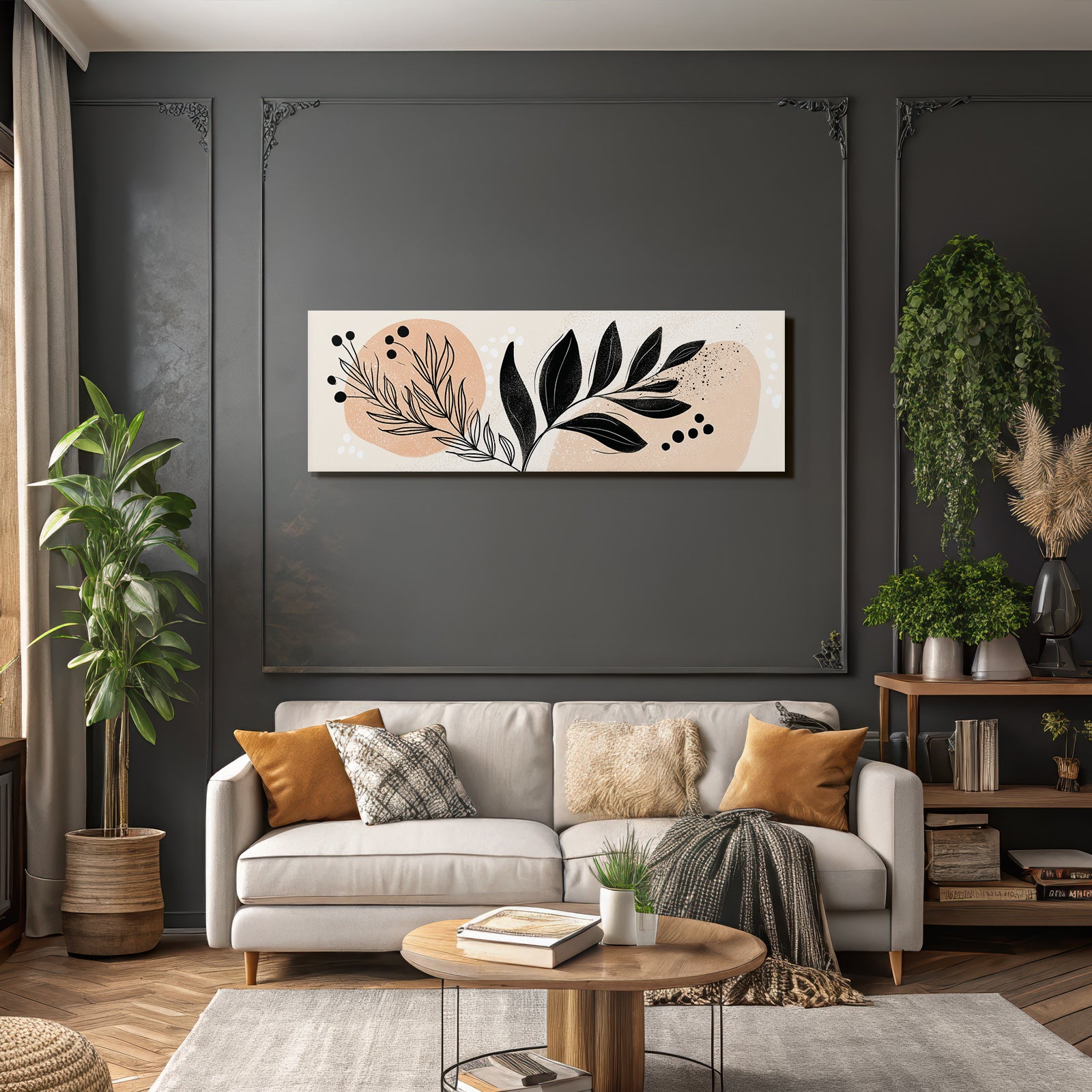 Minimalistische Blattillustration Mit Peach Und Beige Hintergrund