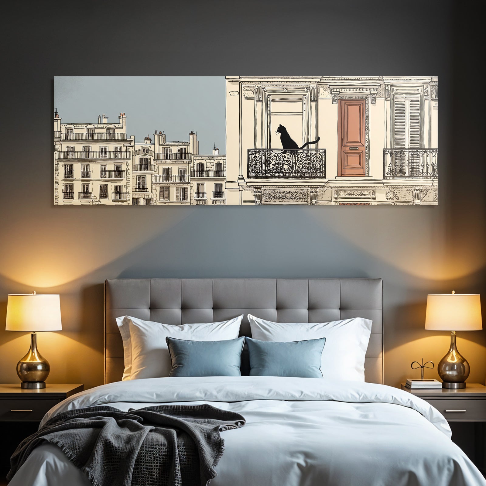 Parisian Stadtlandschaft Mit Katze Auf Balcony