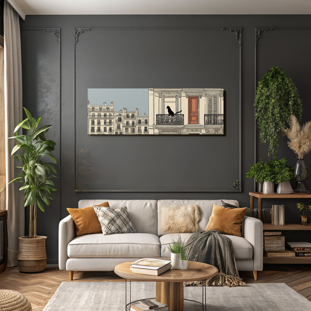 Parisian Stadtlandschaft Mit Katze Auf Balcony