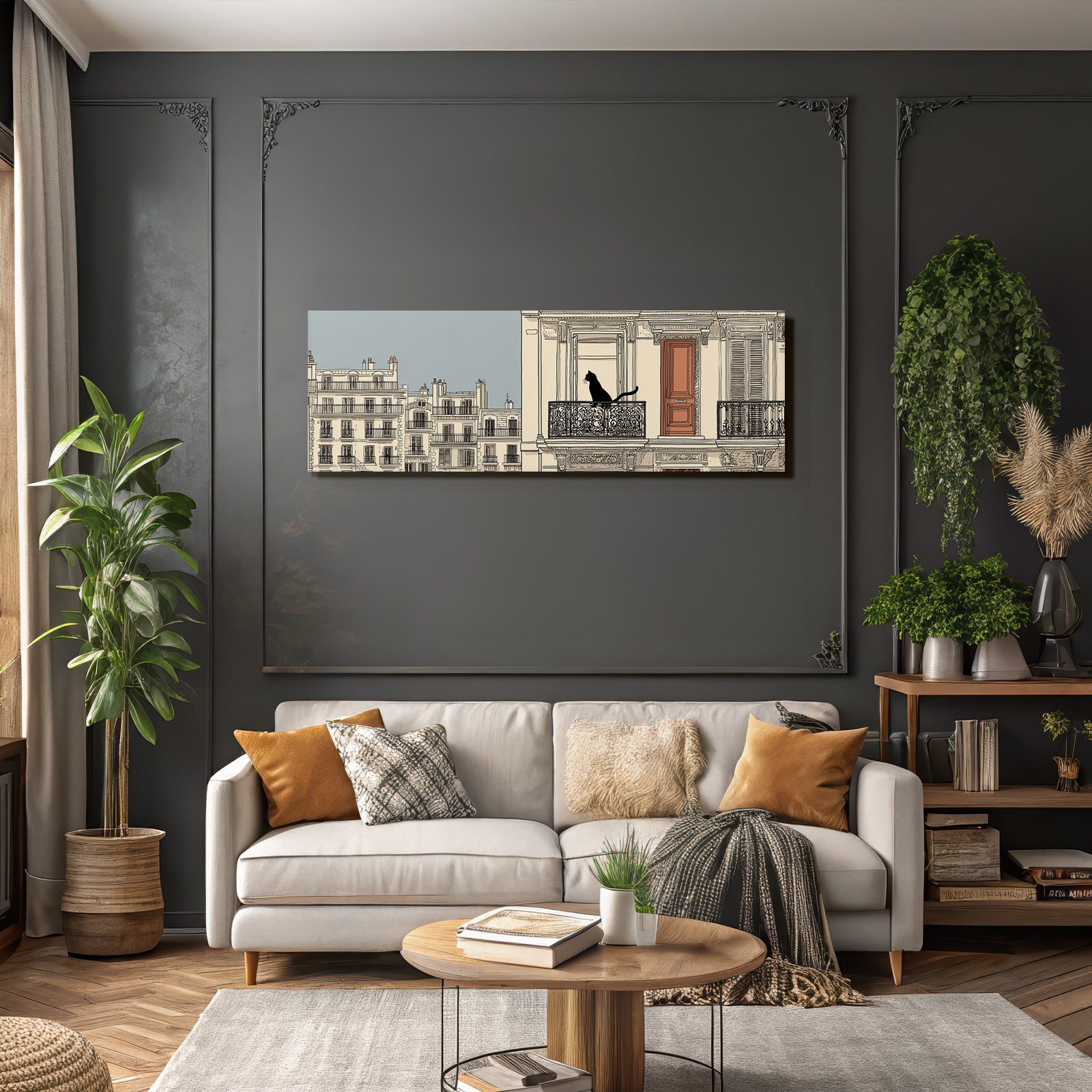 Parisian Stadtlandschaft Mit Katze Auf Balcony