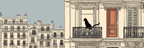 Parisian Stadtlandschaft Mit Katze Auf Balcony | Illustration und Zeichnung | Kunstgattungen