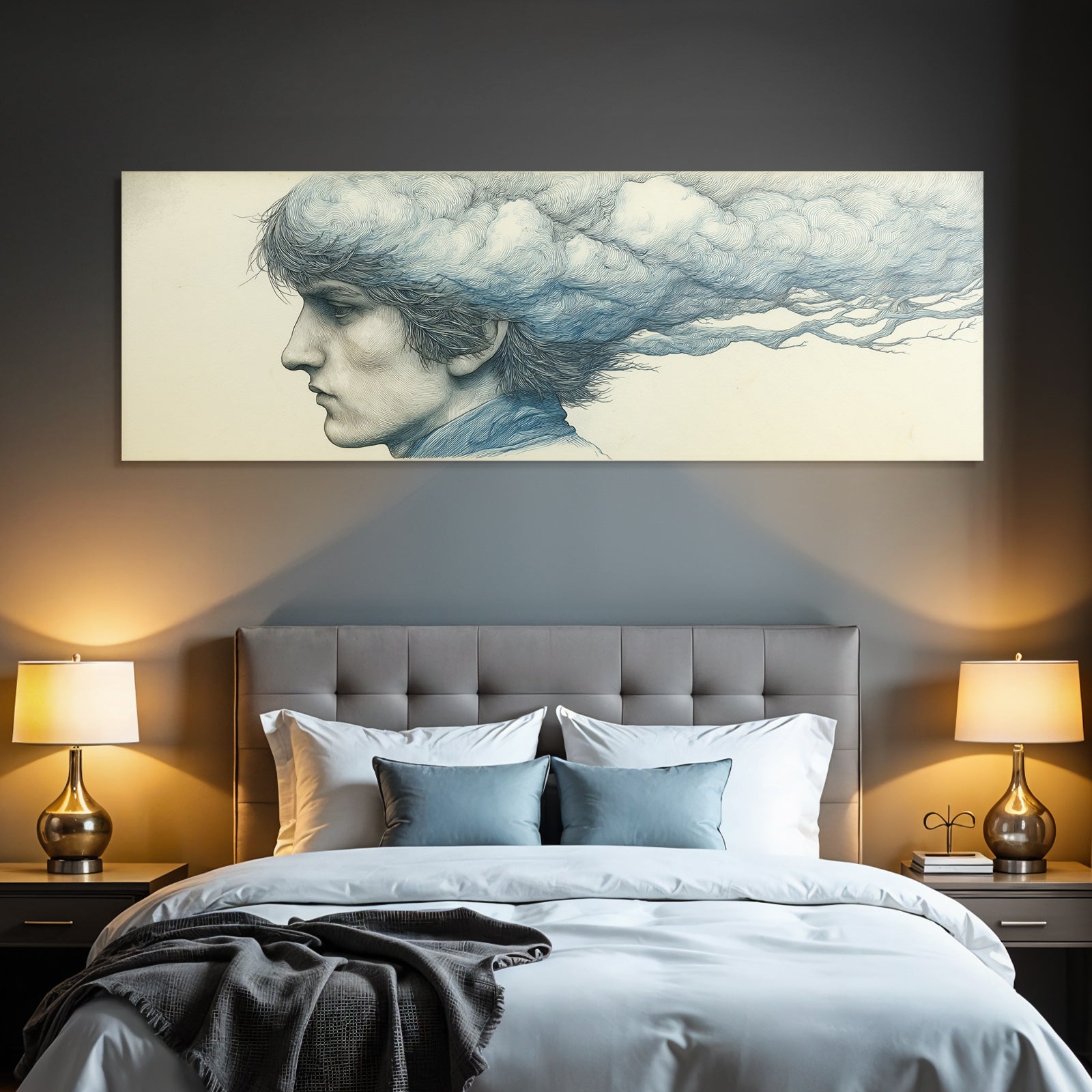 Personenprofil Haar Wolken Und Zweige Surreal Art