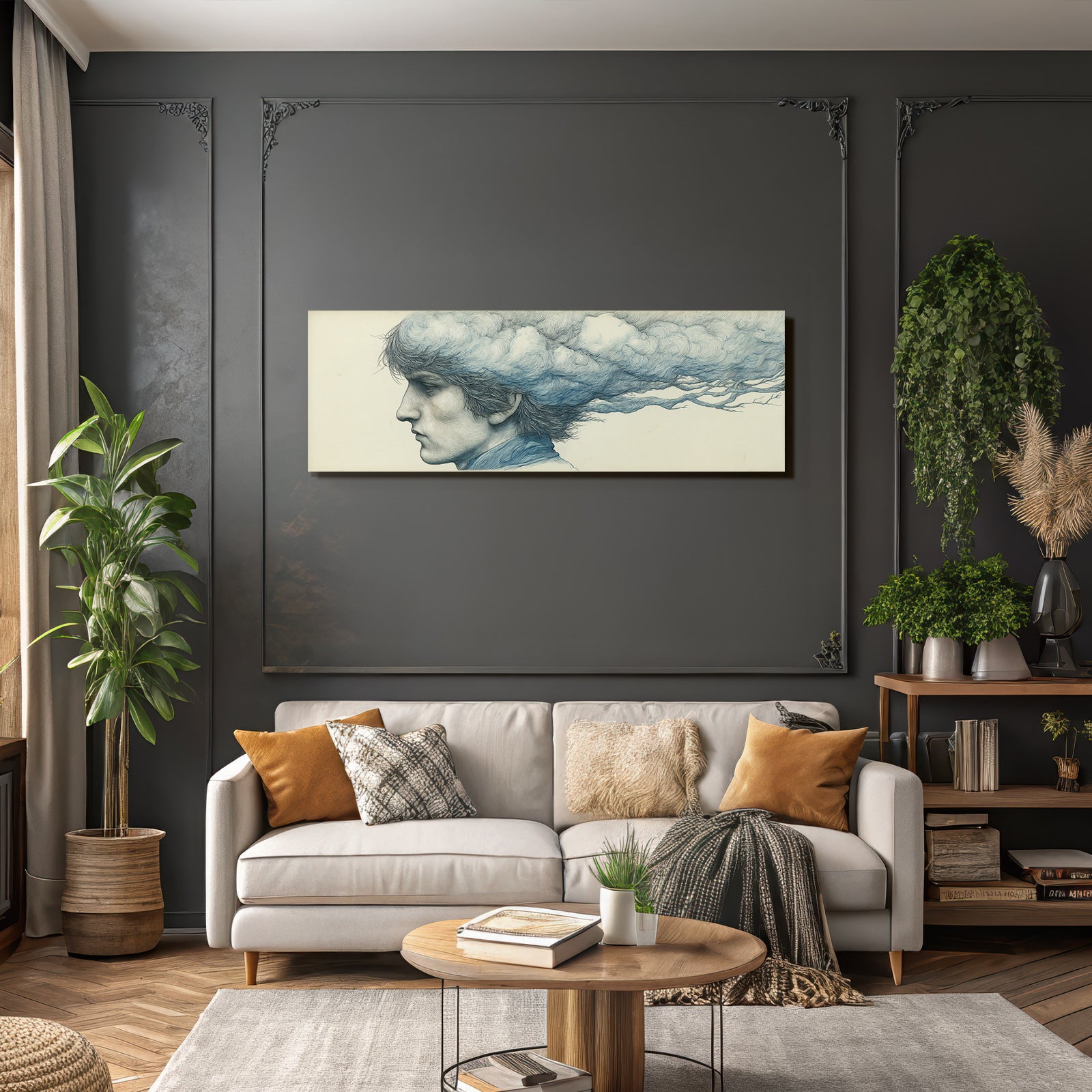 Personenprofil Haar Wolken Und Zweige Surreal Art