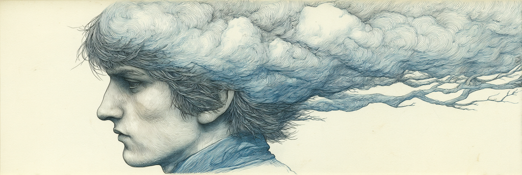 Personenprofil Haar Wolken Und Zweige Surreal Art | Illustration und Zeichnung | Kunstgattungen