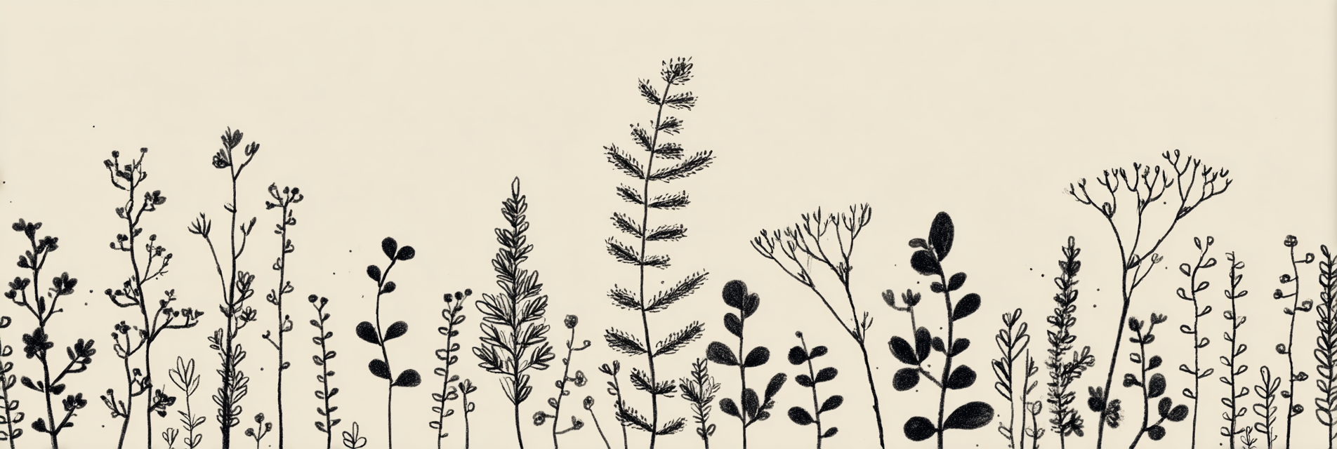 Pflanzen Und Blumen Skizze In Schwarz Weiß Beige Hintergrund | Illustration und Zeichnung | Kunstgattungen