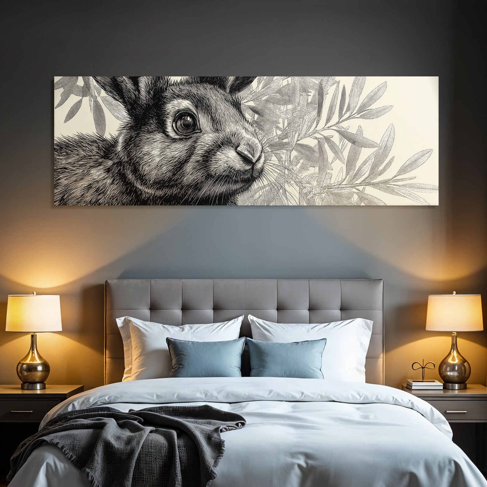 Rabbit Mit Details Von Fell Und Gesicht Und Blatter Im Hintergrund
