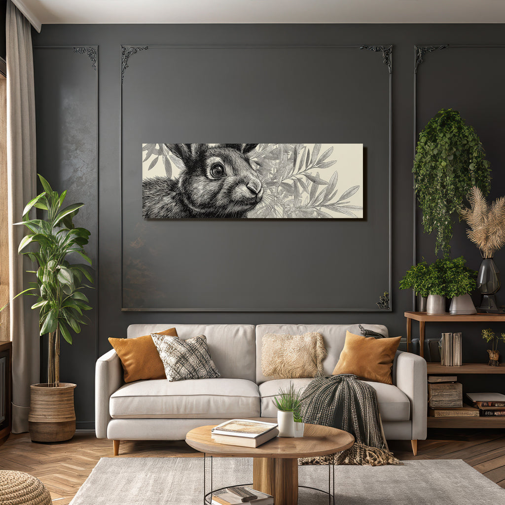 Rabbit Mit Details Von Fell Und Gesicht Und Blatter Im Hintergrund