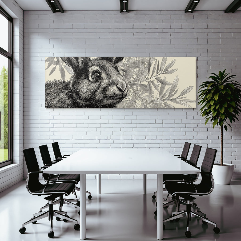 Rabbit Mit Details Von Fell Und Gesicht Und Blatter Im Hintergrund