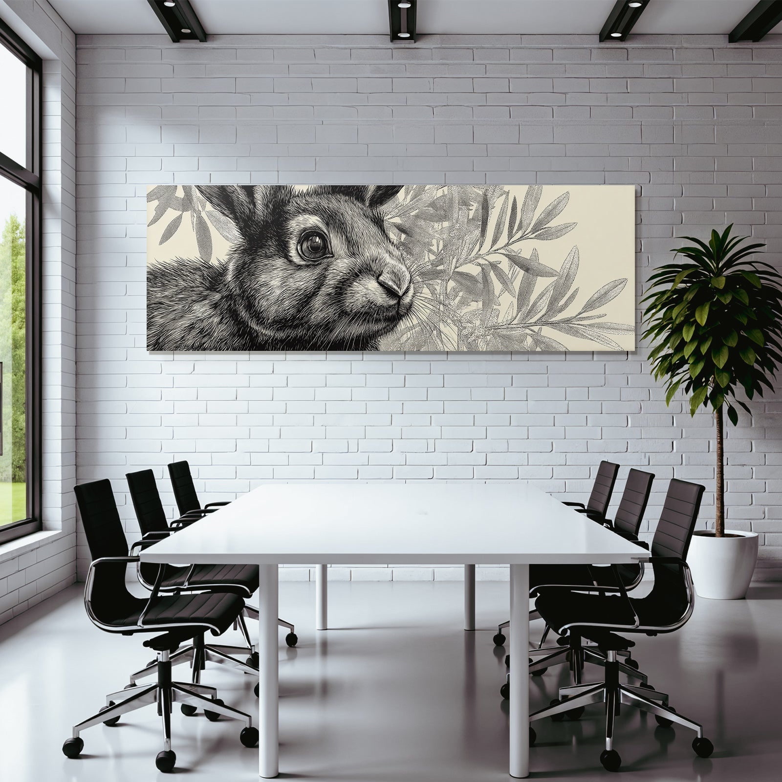 Rabbit Mit Details Von Fell Und Gesicht Und Blatter Im Hintergrund