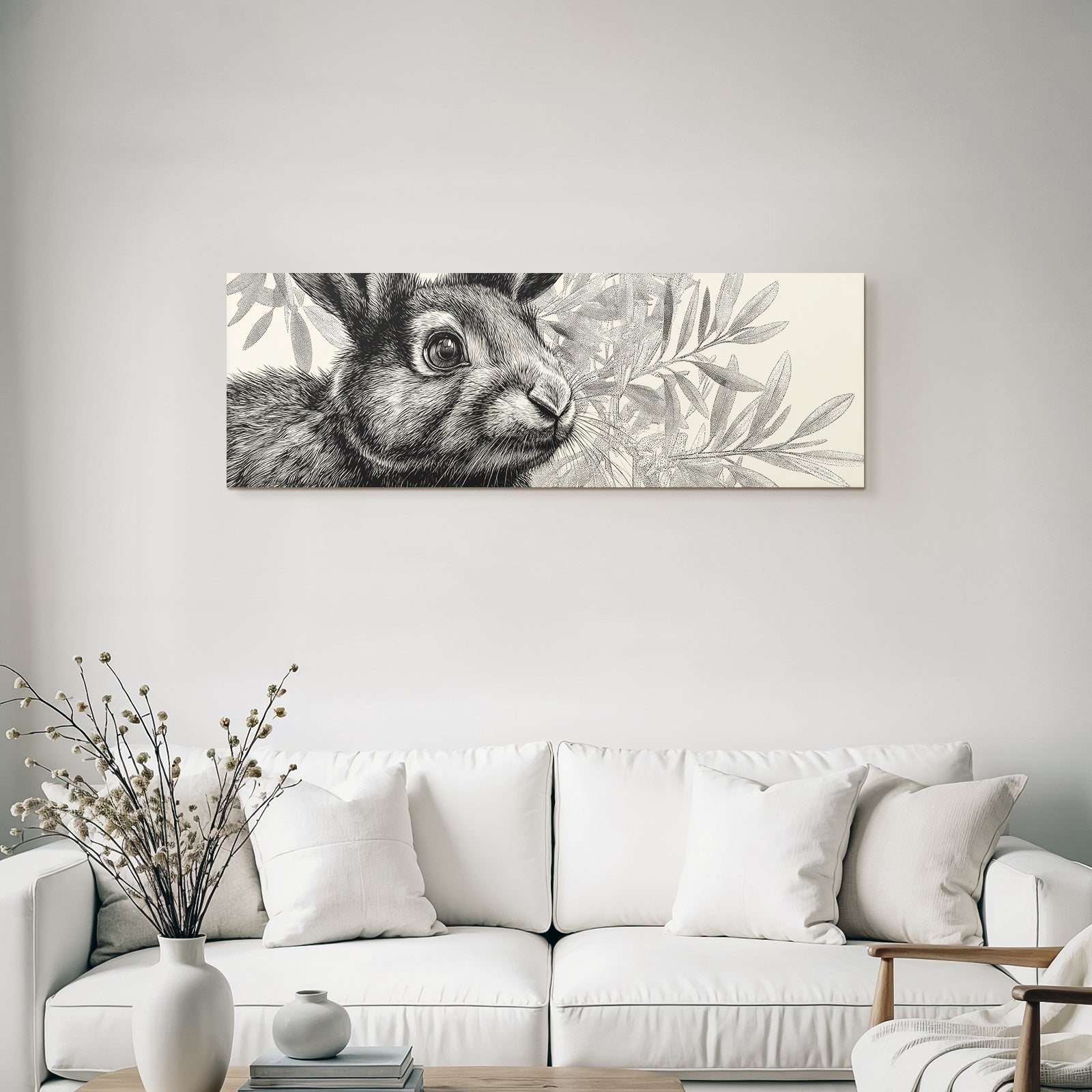 Rabbit Mit Details Von Fell Und Gesicht Und Blatter Im Hintergrund