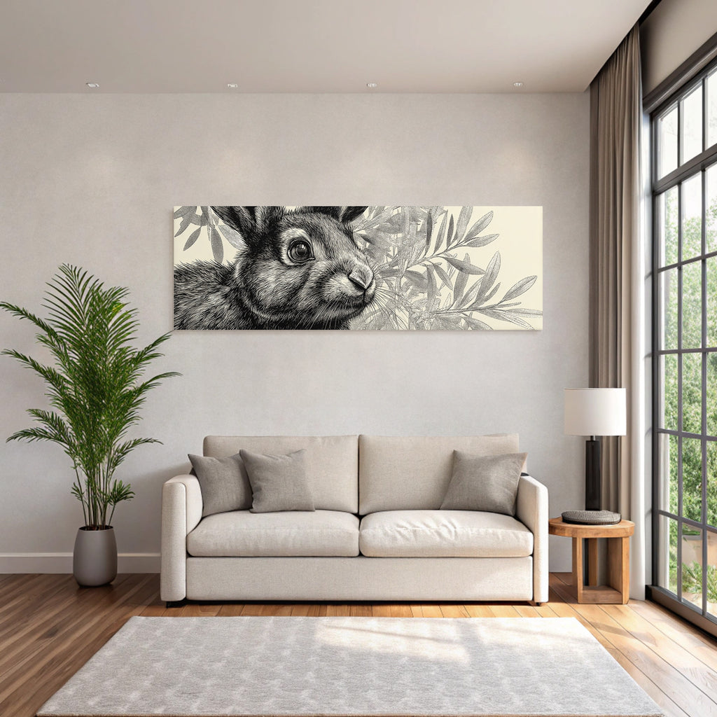 Rabbit Mit Details Von Fell Und Gesicht Und Blatter Im Hintergrund