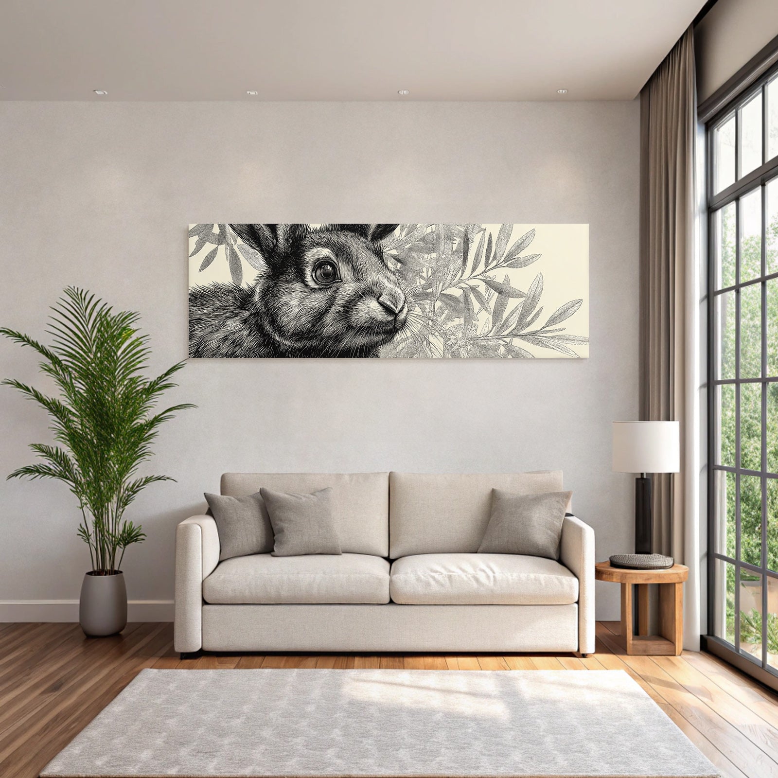 Rabbit Mit Details Von Fell Und Gesicht Und Blatter Im Hintergrund