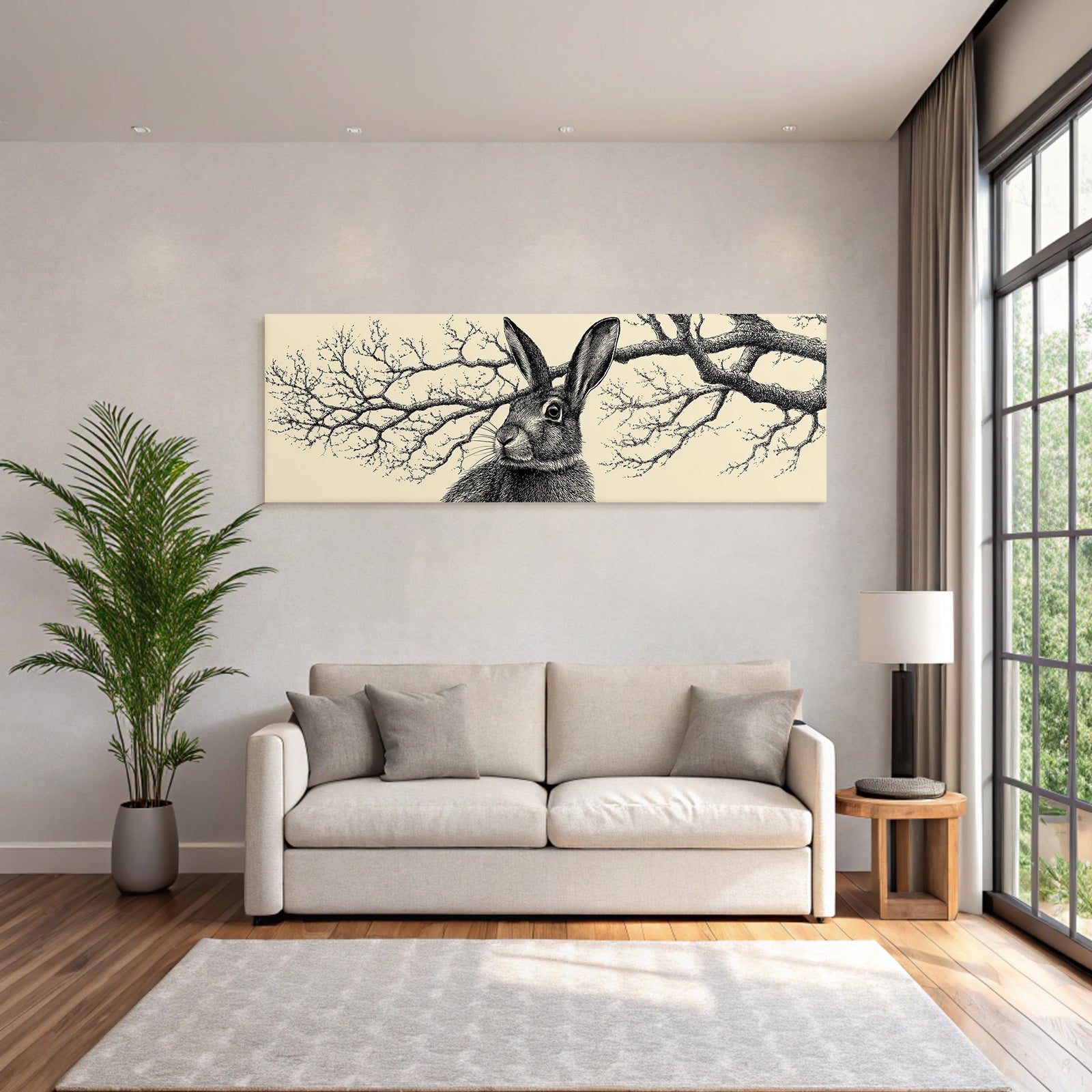 Rabbit Und Baare Zweige Kunstvolle Darstellung