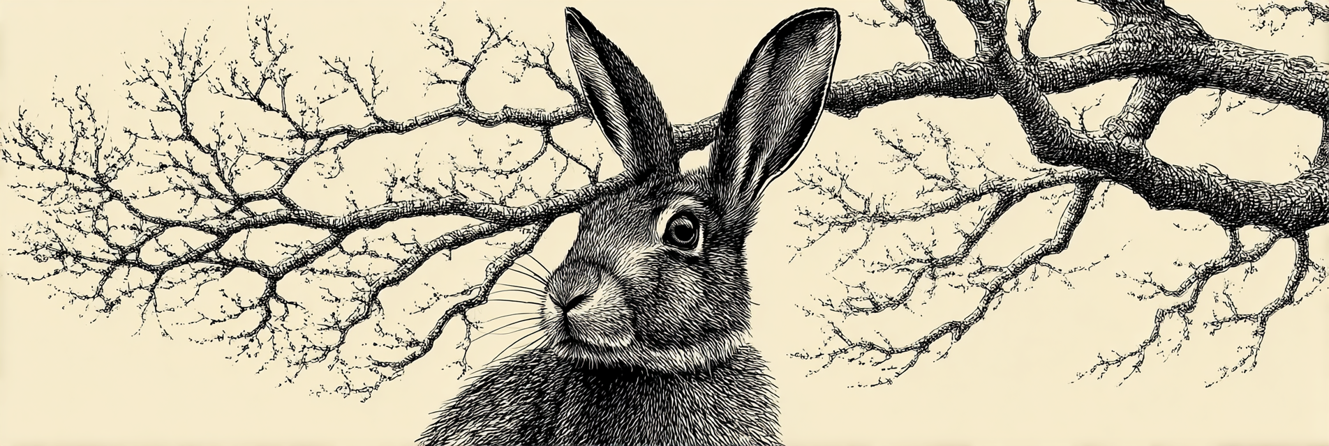 Rabbit Und Baare Zweige Kunstvolle Darstellung | Illustration und Zeichnung | Kunstgattungen