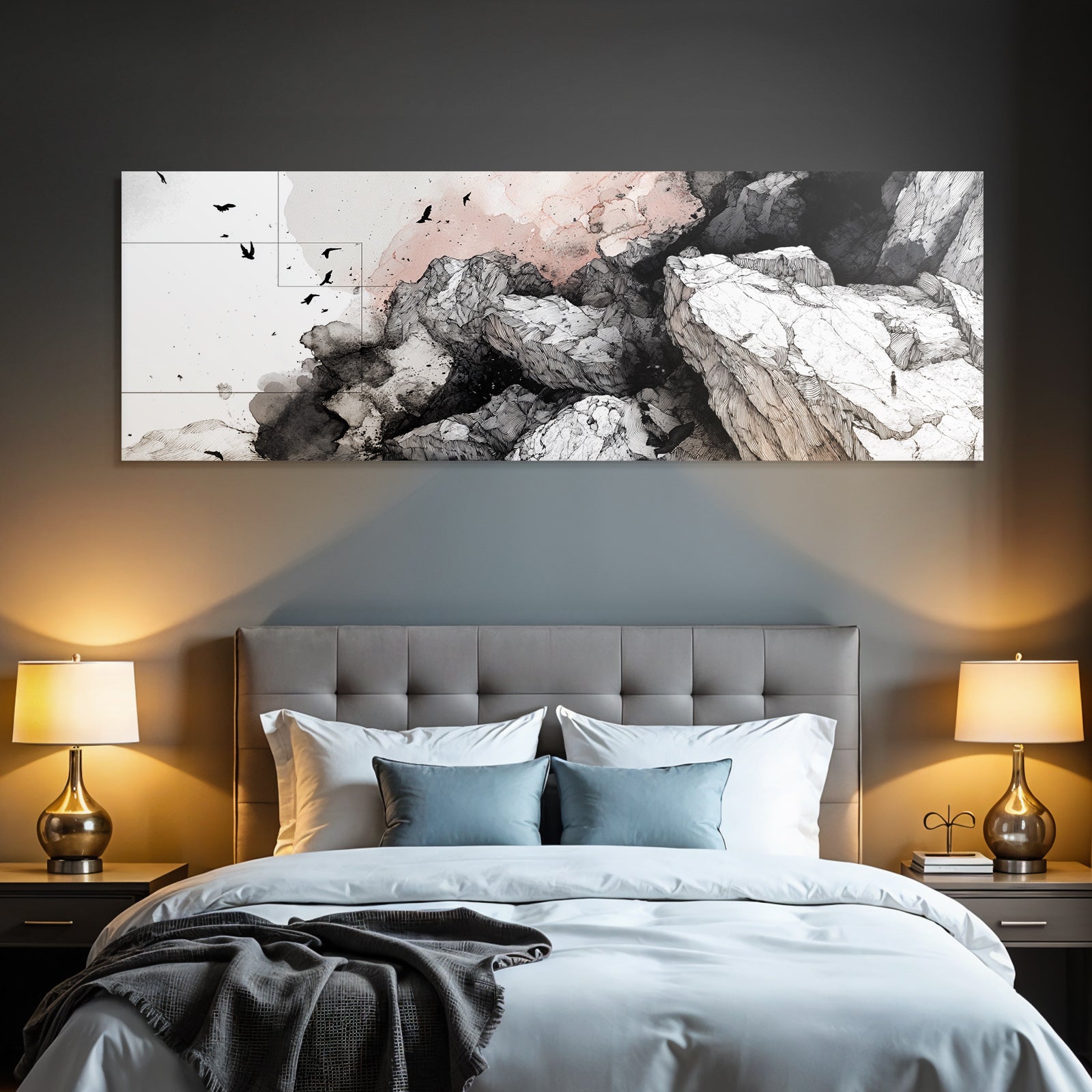 Rugged Landscape Vogel Illustration Aquarell Hintergrund