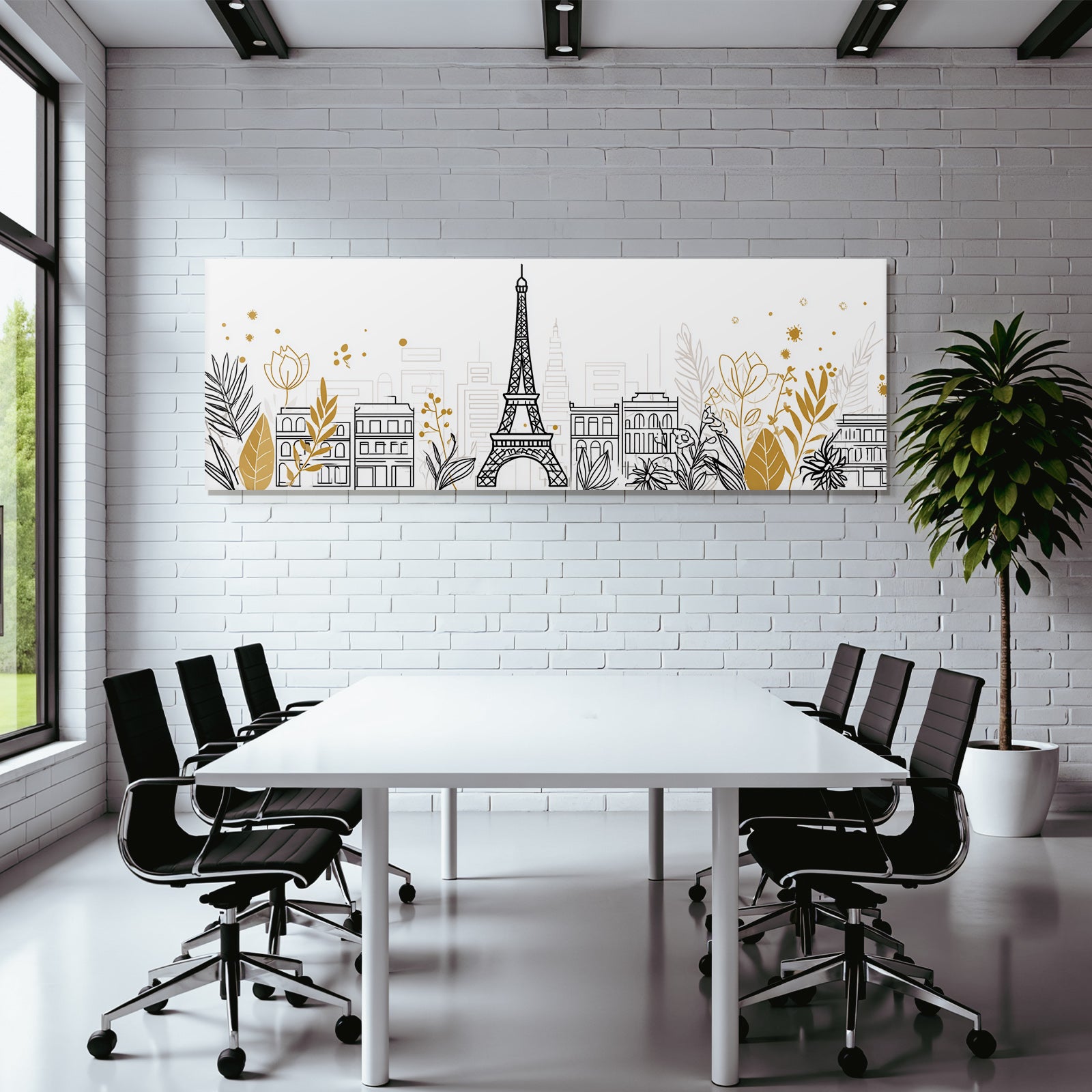 Stadt Silhoütte Mit Eiffel Turm Kunstwerk Goldakzente