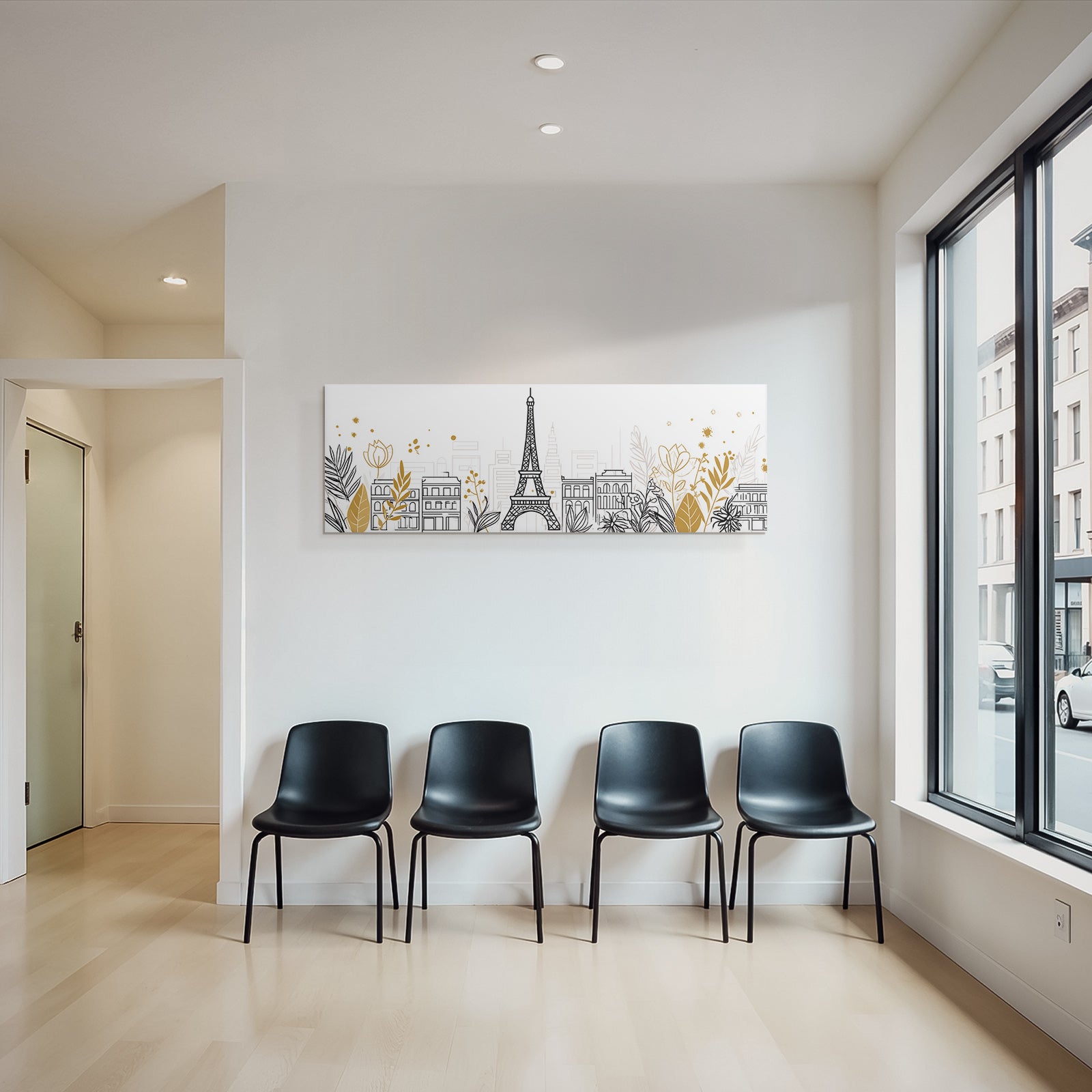 Stadt Silhoütte Mit Eiffel Turm Kunstwerk Goldakzente
