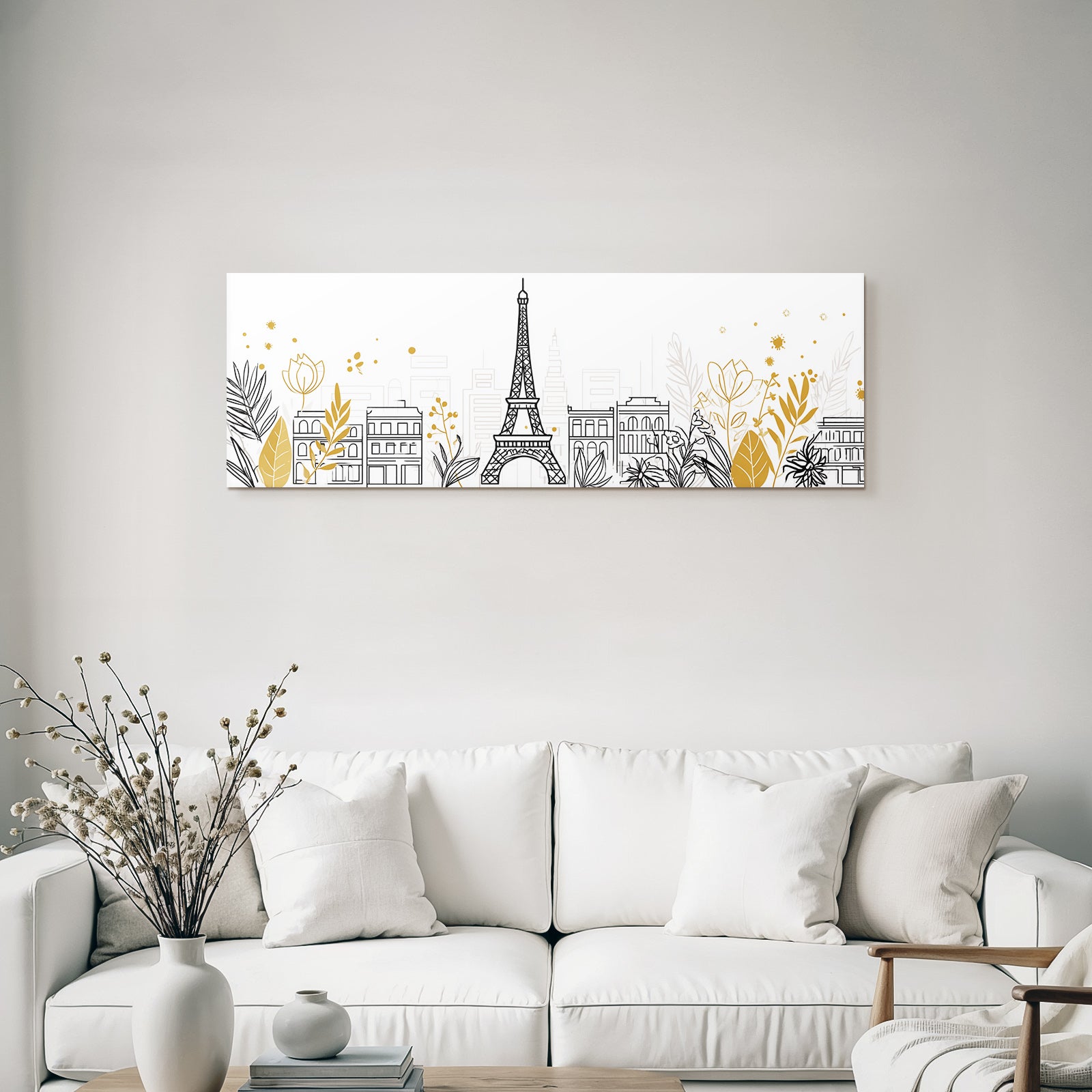 Stadt Silhoütte Mit Eiffel Turm Kunstwerk Goldakzente