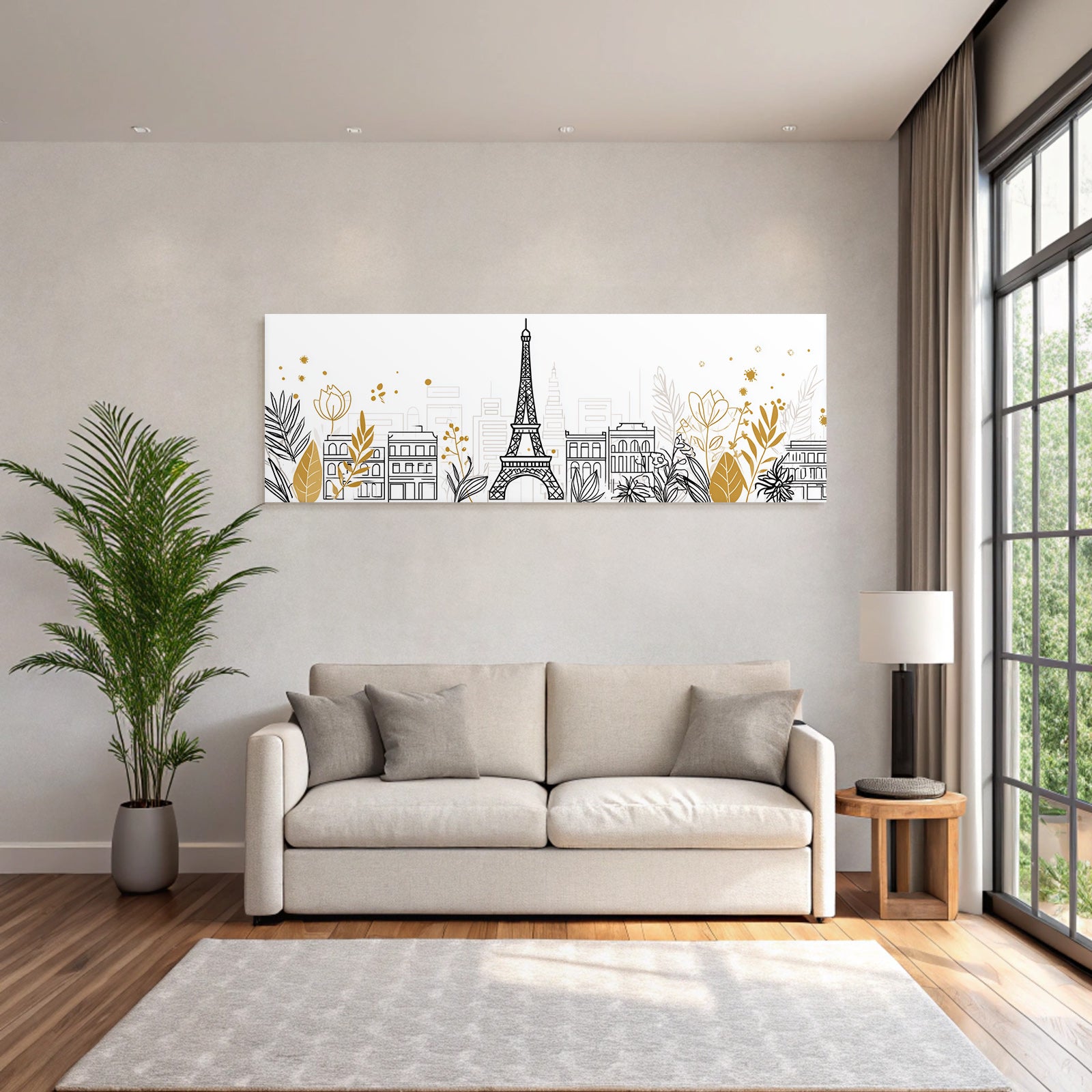 Stadt Silhoütte Mit Eiffel Turm Kunstwerk Goldakzente