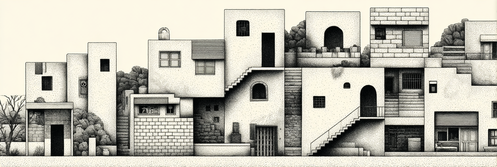 Stylisierte Hausarchitektur Dot Stippling Illustration | Illustration und Zeichnung | Kunstgattungen