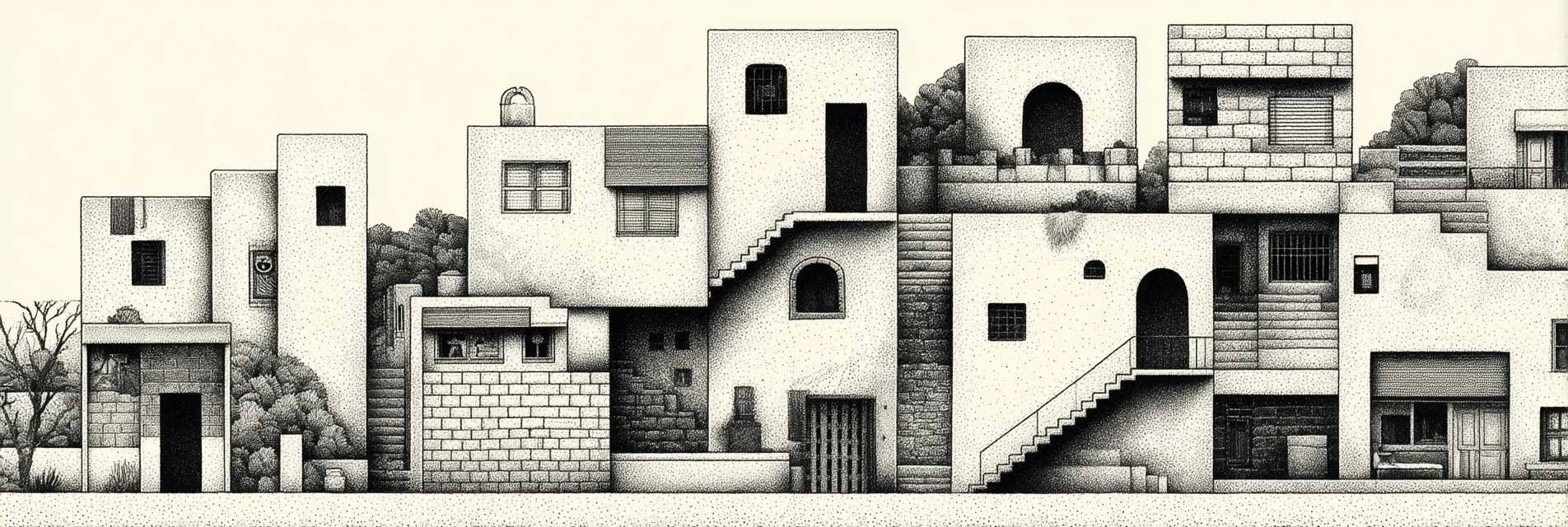 Stylisierte Hausarchitektur Dot Stippling Illustration | Illustration und Zeichnung | Kunstgattungen
