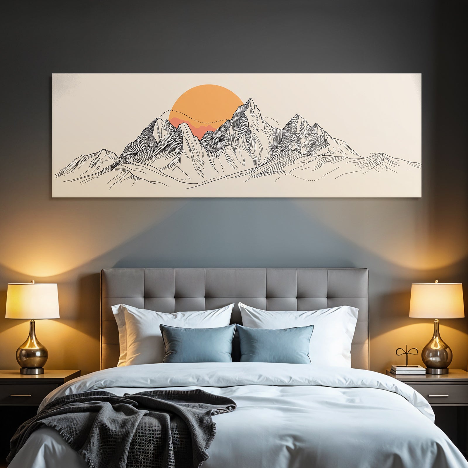 Stylisierte Illustration Von Bergen Mit Sonnenuntergang