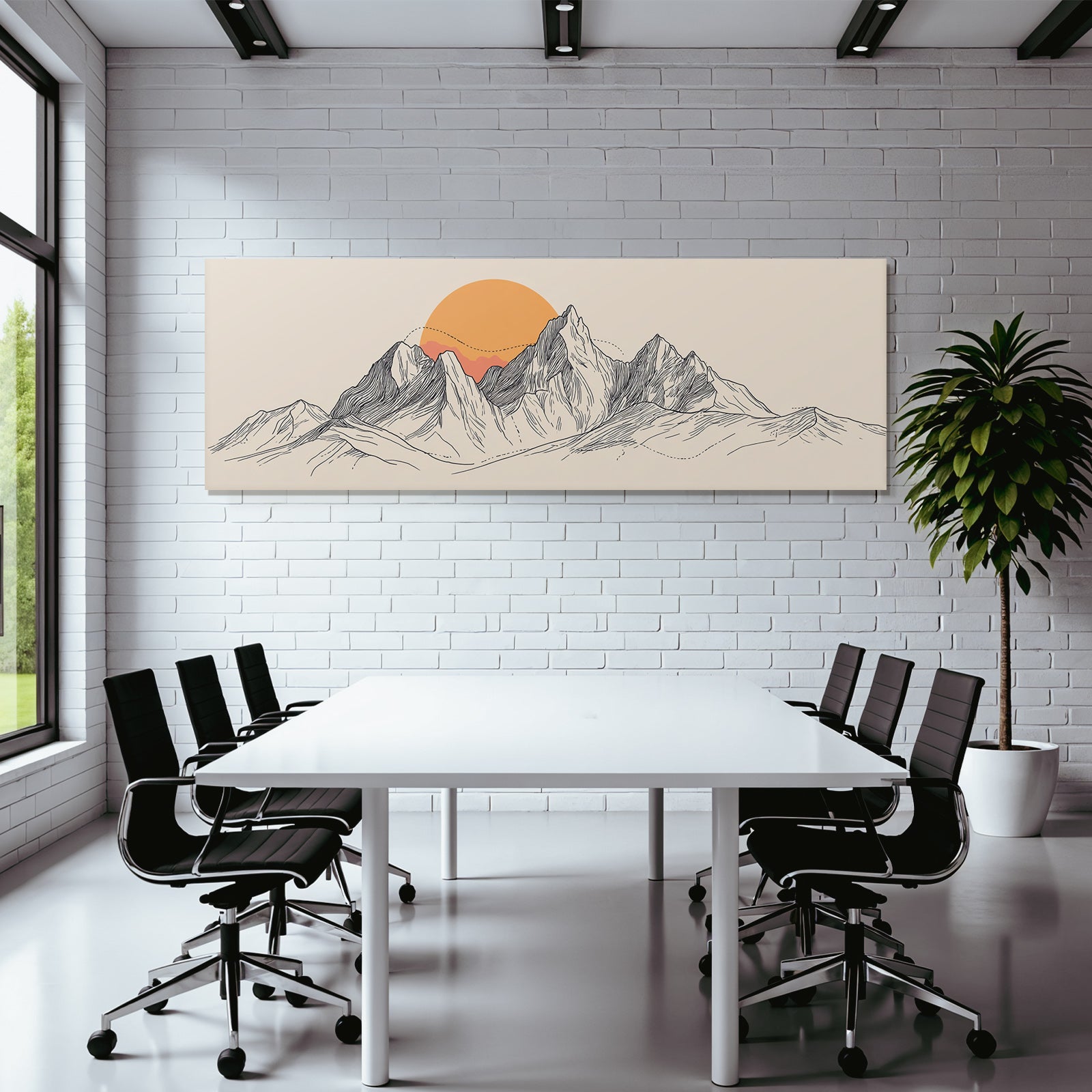 Stylisierte Illustration Von Bergen Mit Sonnenuntergang