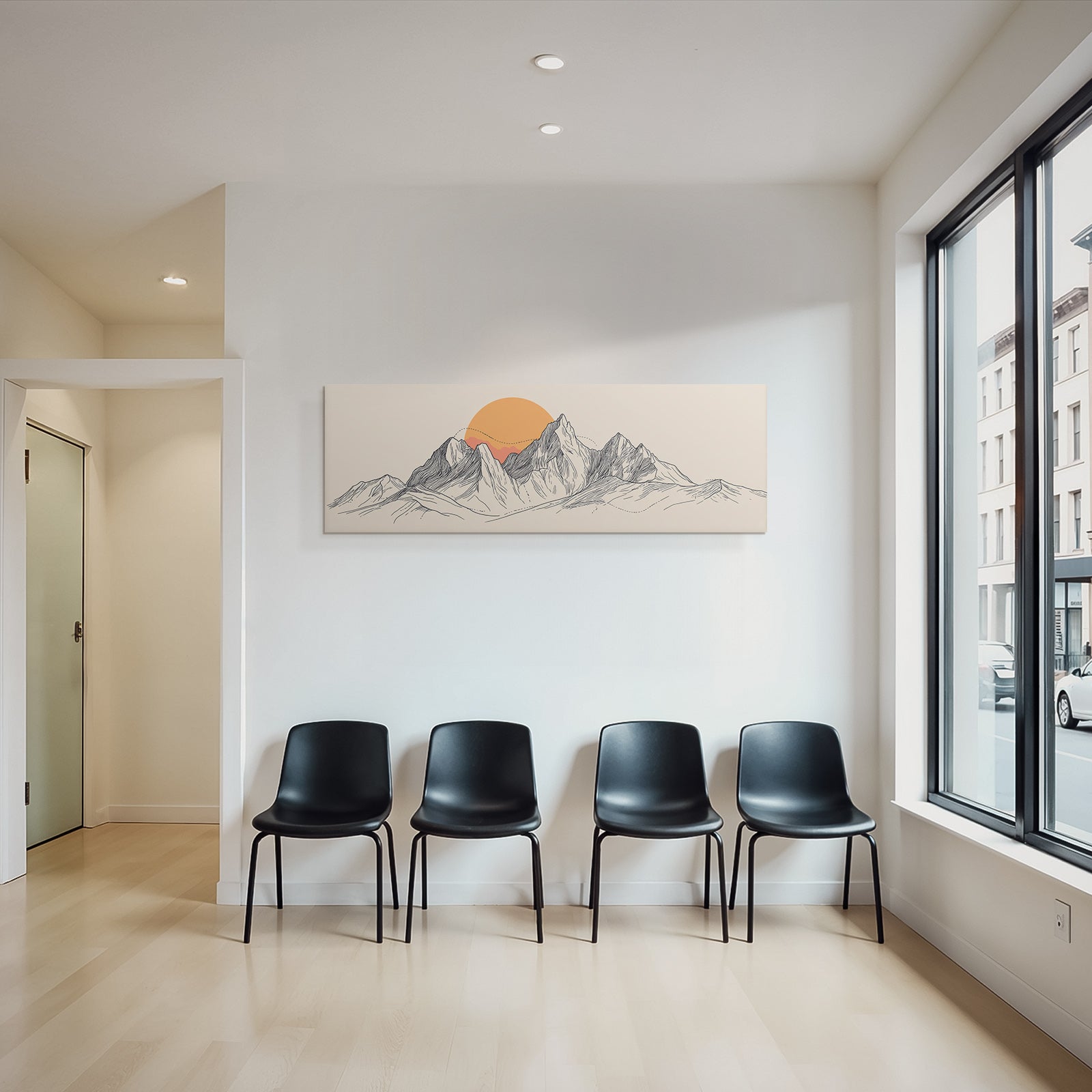 Stylisierte Illustration Von Bergen Mit Sonnenuntergang