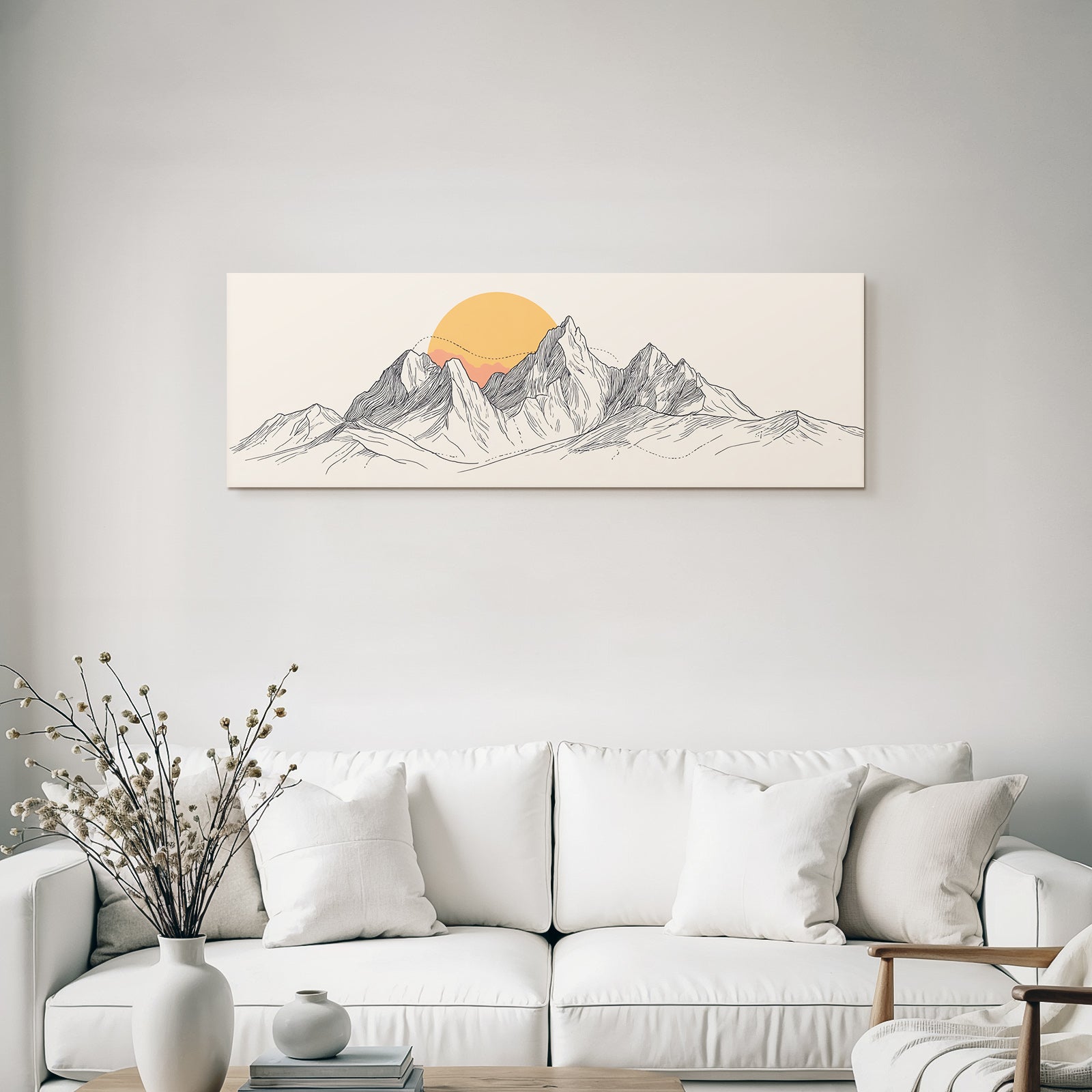 Stylisierte Illustration Von Bergen Mit Sonnenuntergang