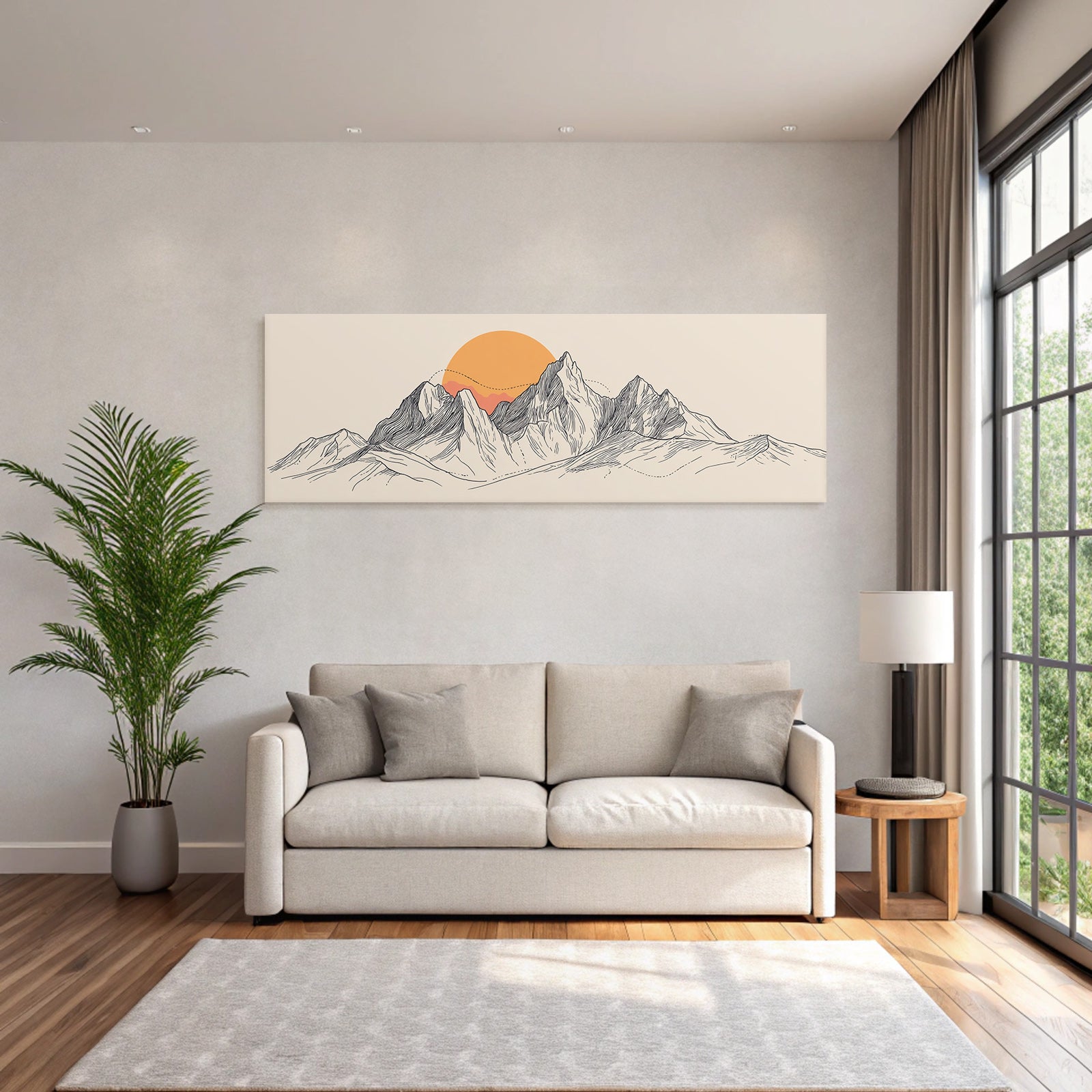 Stylisierte Illustration Von Bergen Mit Sonnenuntergang