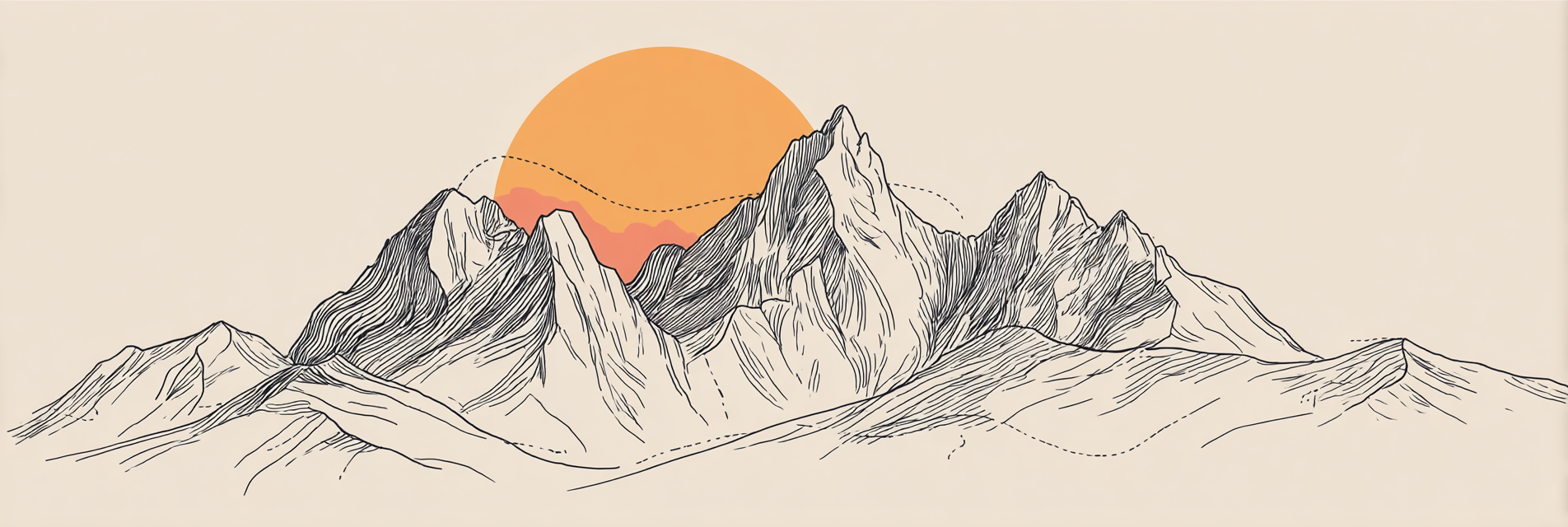 Stylisierte Illustration Von Bergen Mit Sonnenuntergang | Illustration und Zeichnung | Kunstgattungen