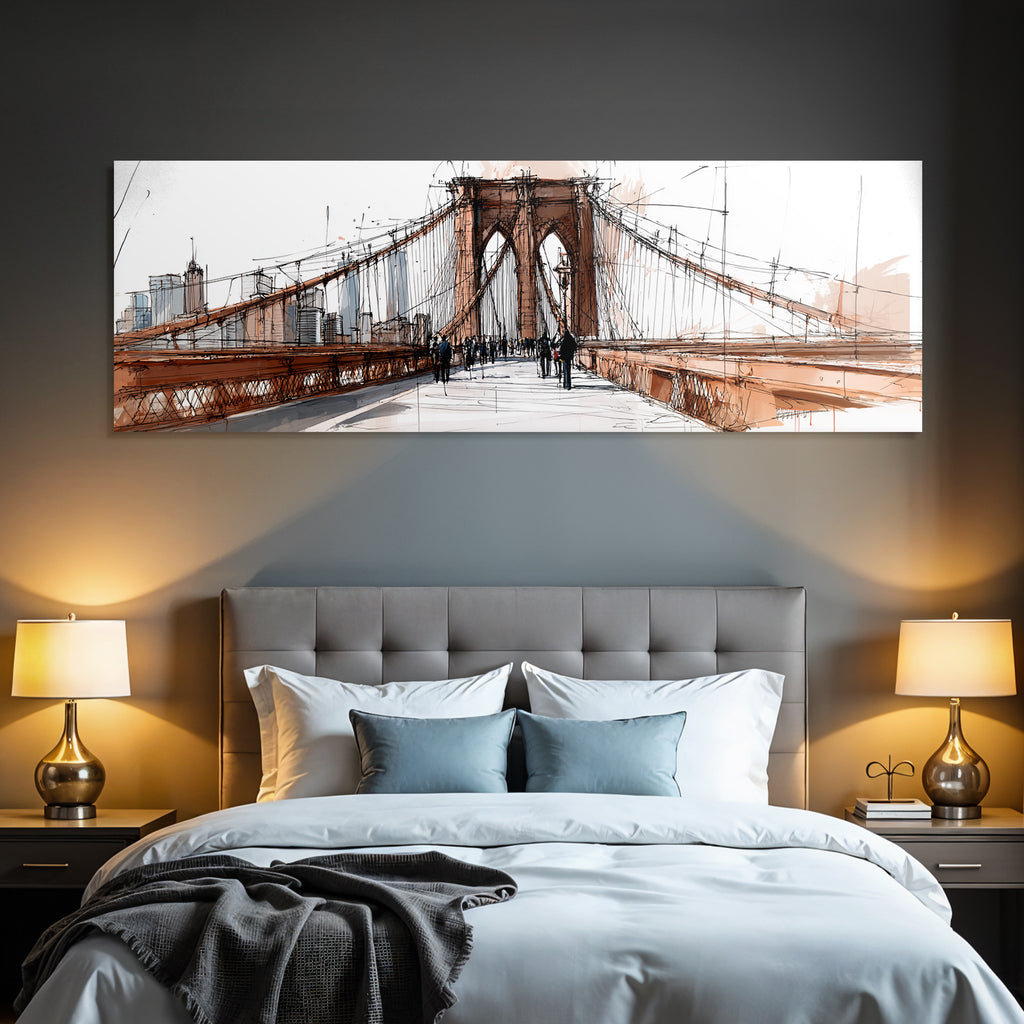 Stylisierte Skizze Von Der Brooklyn Bridge Mit Stadtansicht
