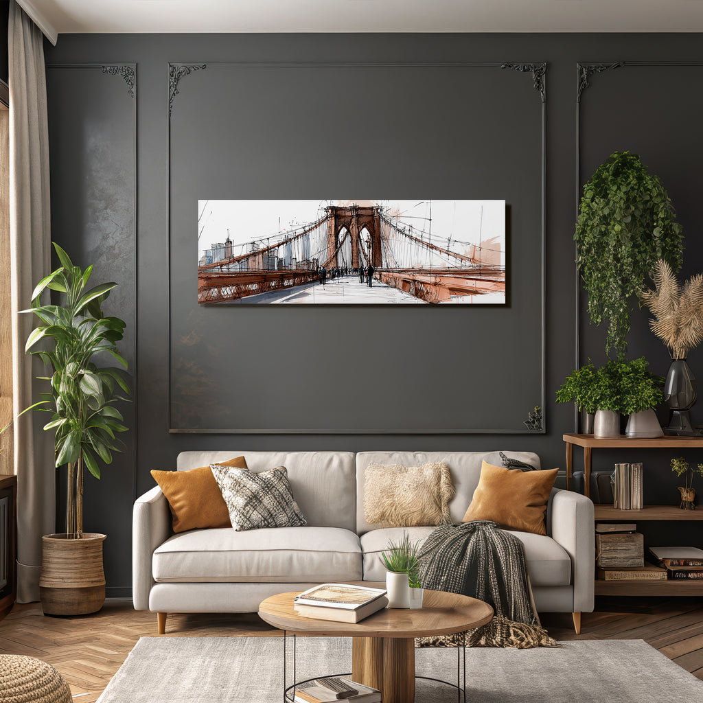 Stylisierte Skizze Von Der Brooklyn Bridge Mit Stadtansicht