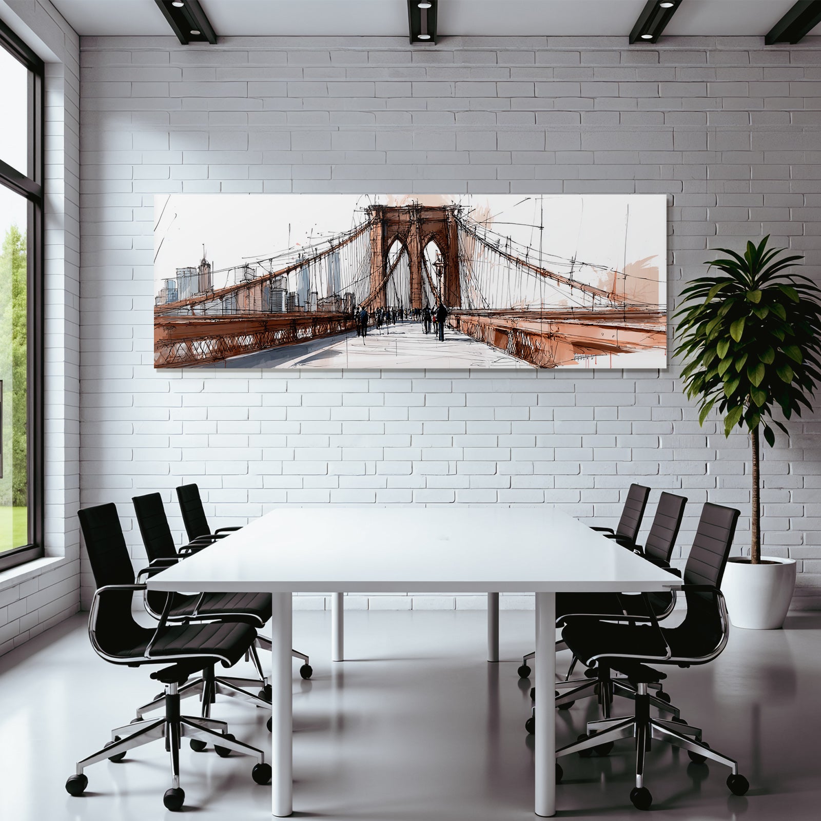 Stylisierte Skizze Von Der Brooklyn Bridge Mit Stadtansicht
