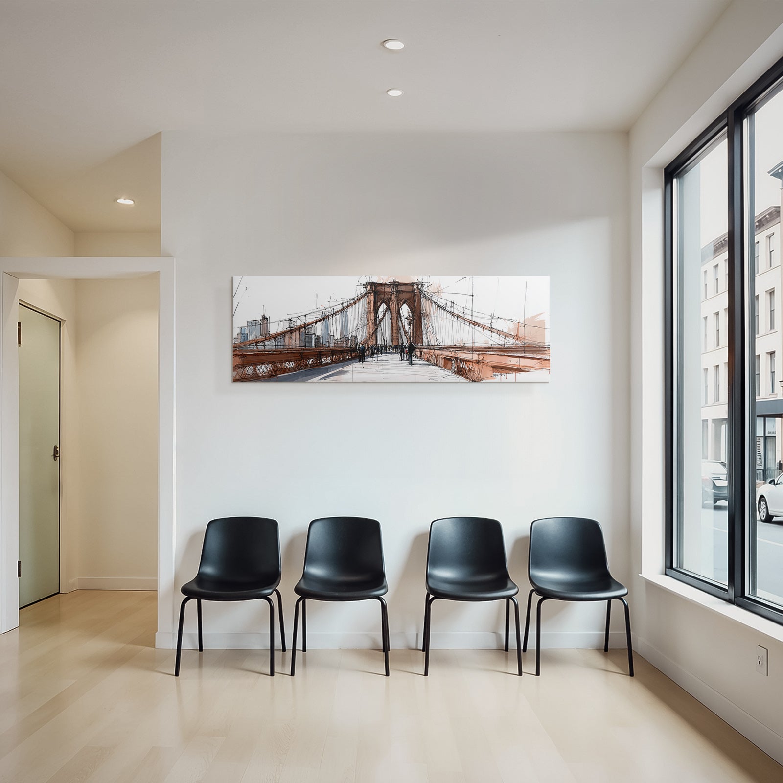 Stylisierte Skizze Von Der Brooklyn Bridge Mit Stadtansicht