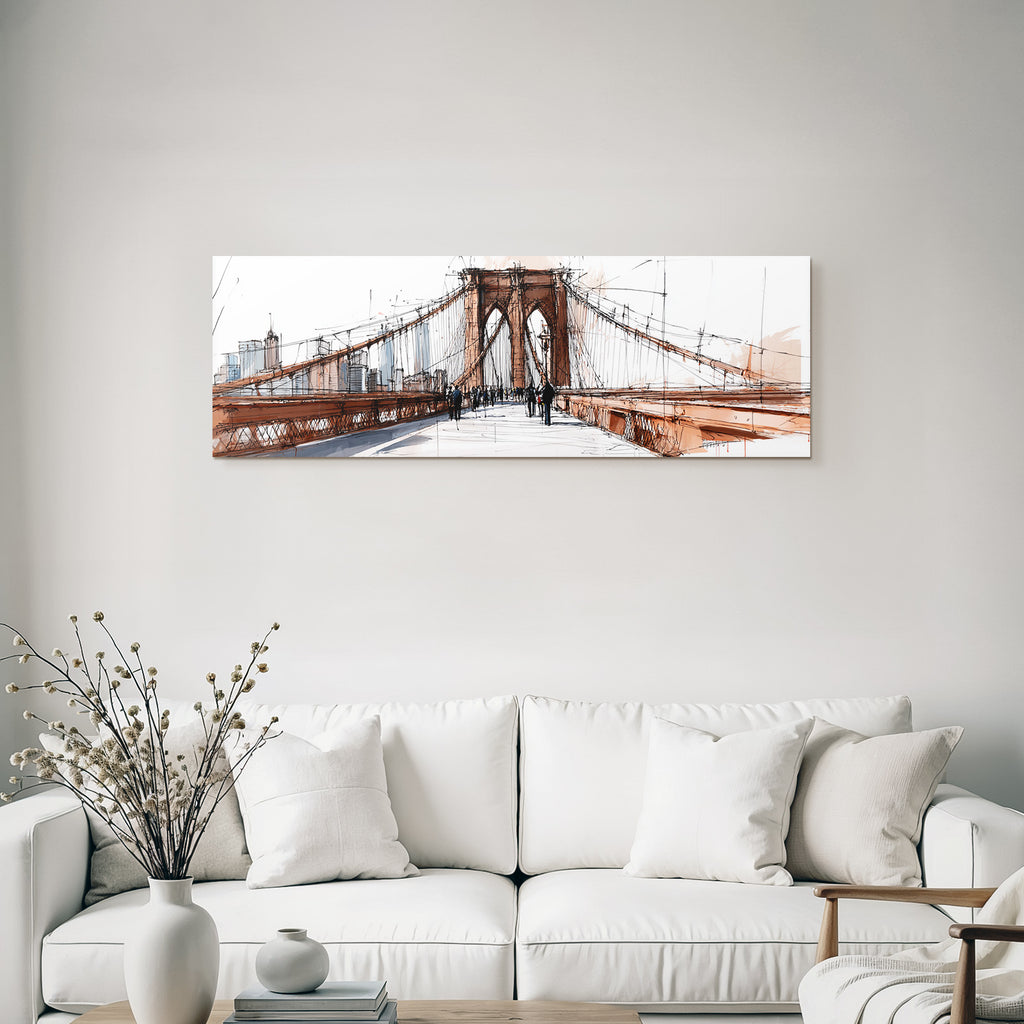Stylisierte Skizze Von Der Brooklyn Bridge Mit Stadtansicht